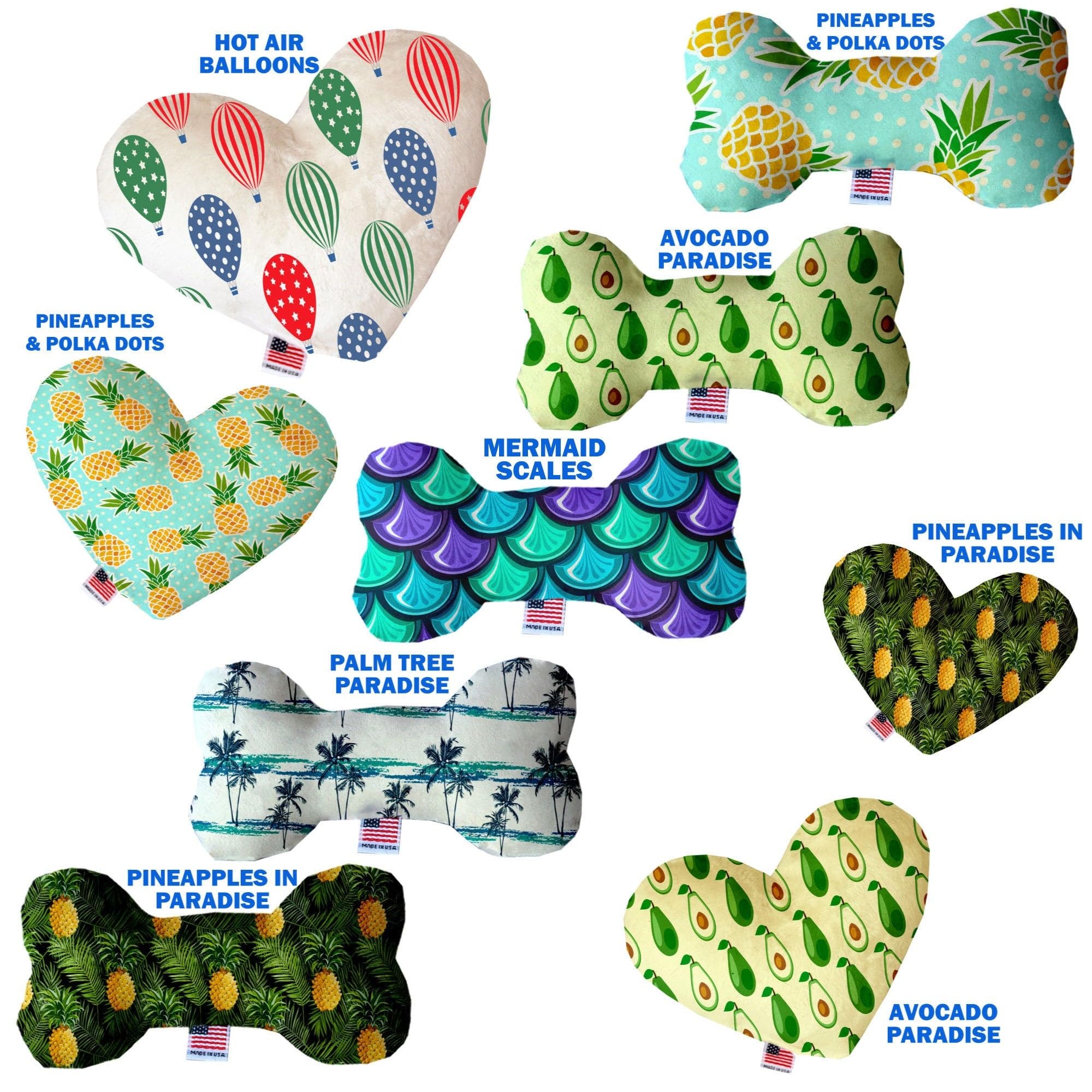 Pet & Dog Plush Heart or Bone Toy, "Summertime Fun Group" (Available in different sizes, and 6 different pattern options!) Mermaid Scales 10" Plush Bone