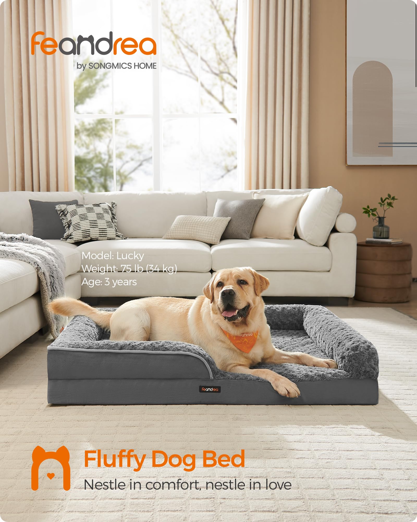 Feandrea Orthopaedic Dog Bed For Large Dogs, Waterproof Dog Sofa Bed With Removable Washable Cover, 36 X 27 X 6.5 Inches, Slate
