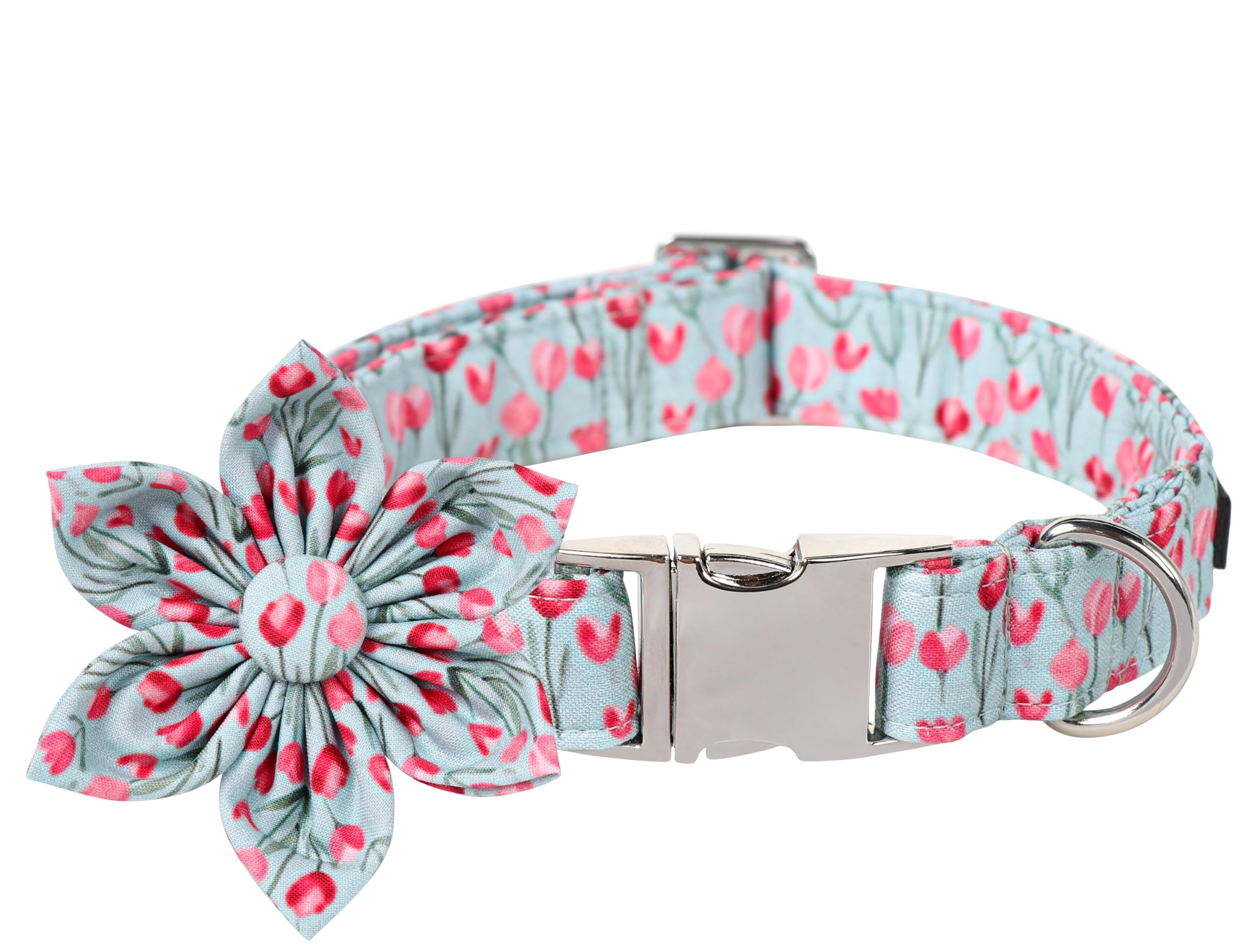 Lionet Paws Design Dogs Collar Cute Adjustable Flower Dog Collars For Girl Female Medium Large Dogs With Tulips Xl