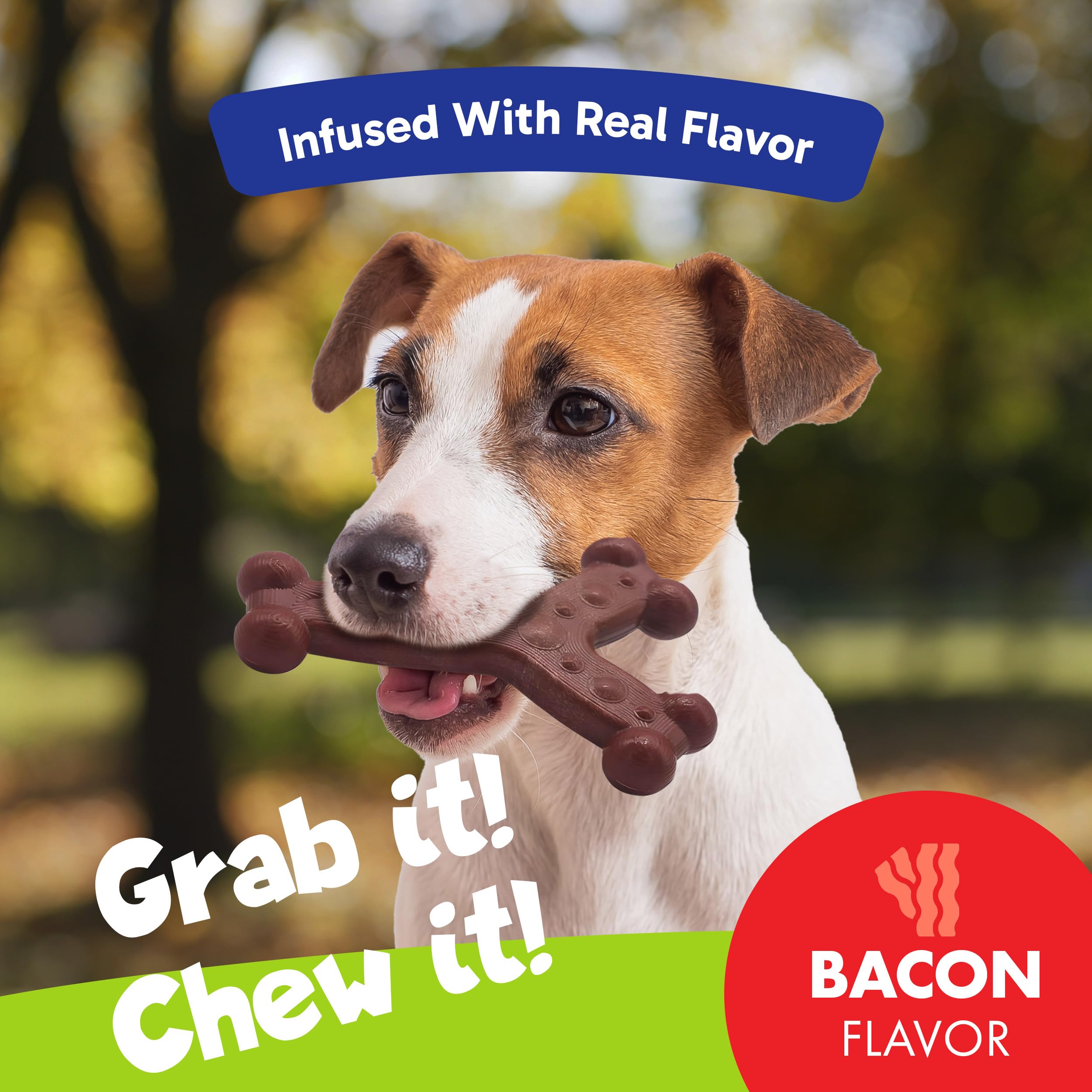 Chew'Ems Durable Chew Toys For Small Dogs | Safe, Long-Lasting & Flavorful Chew Dog Toys, Small Dog Breeds | Bacon-Flavored