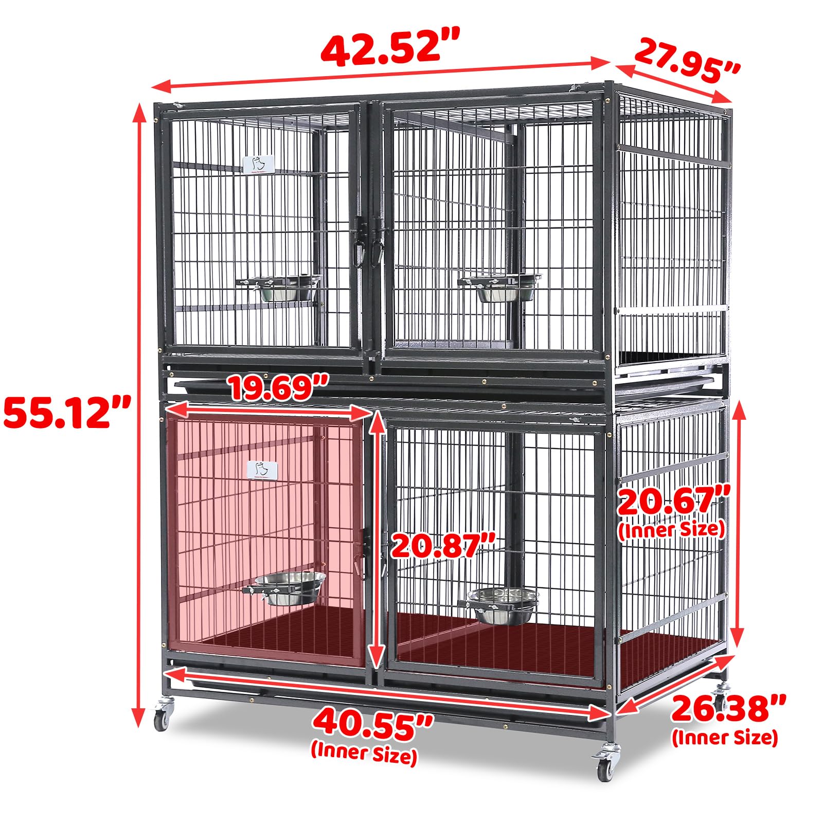 Homey Pet 43 inch Dog Crate Stackable Heavy Duty Dog Kennel Indoor Dog Grooming Cage with Detachable Divider, Removable Tray, Wh