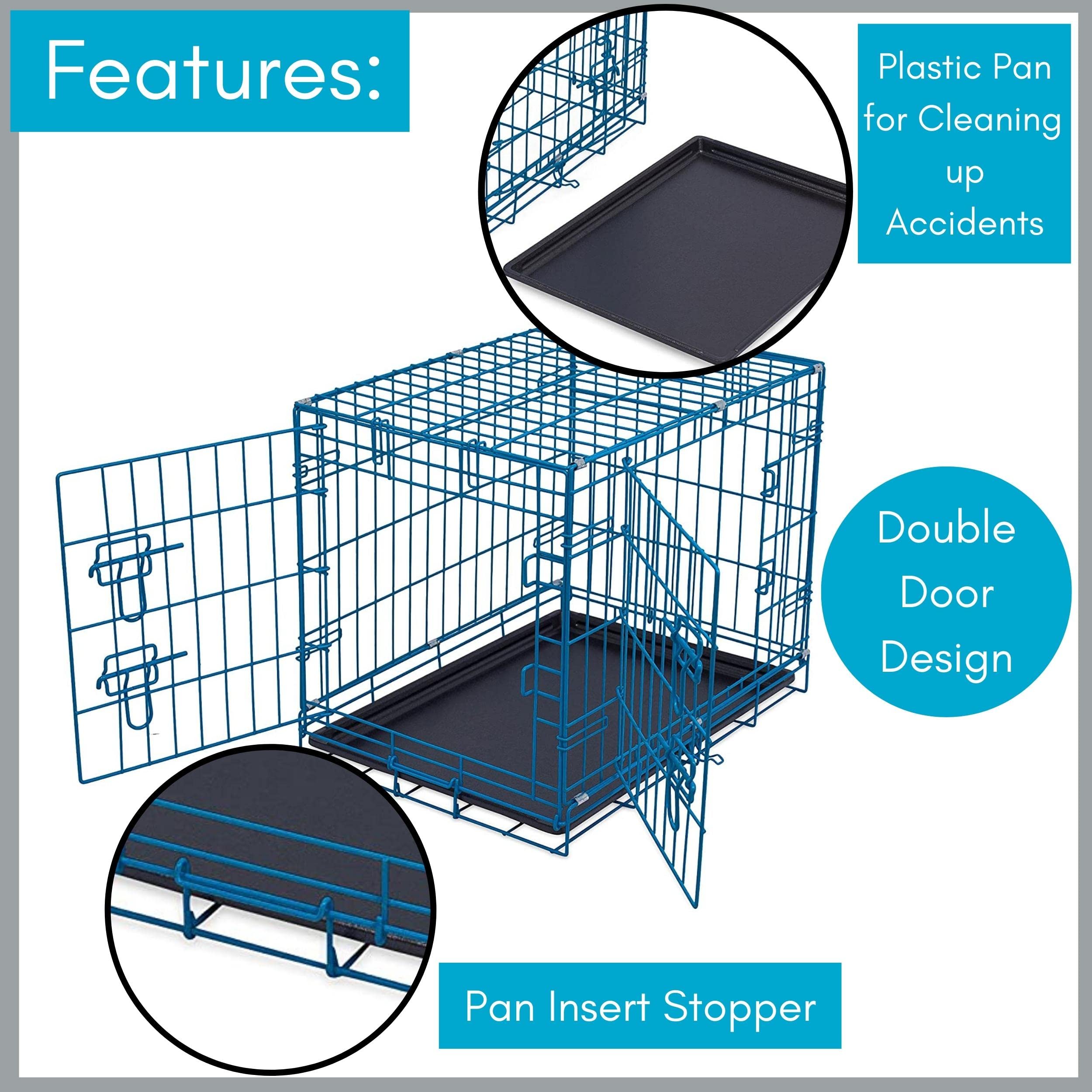Internet's Best Double Door Steel Dog Crate, 24" Small, Collapsible, Blue, Alloy Steel
