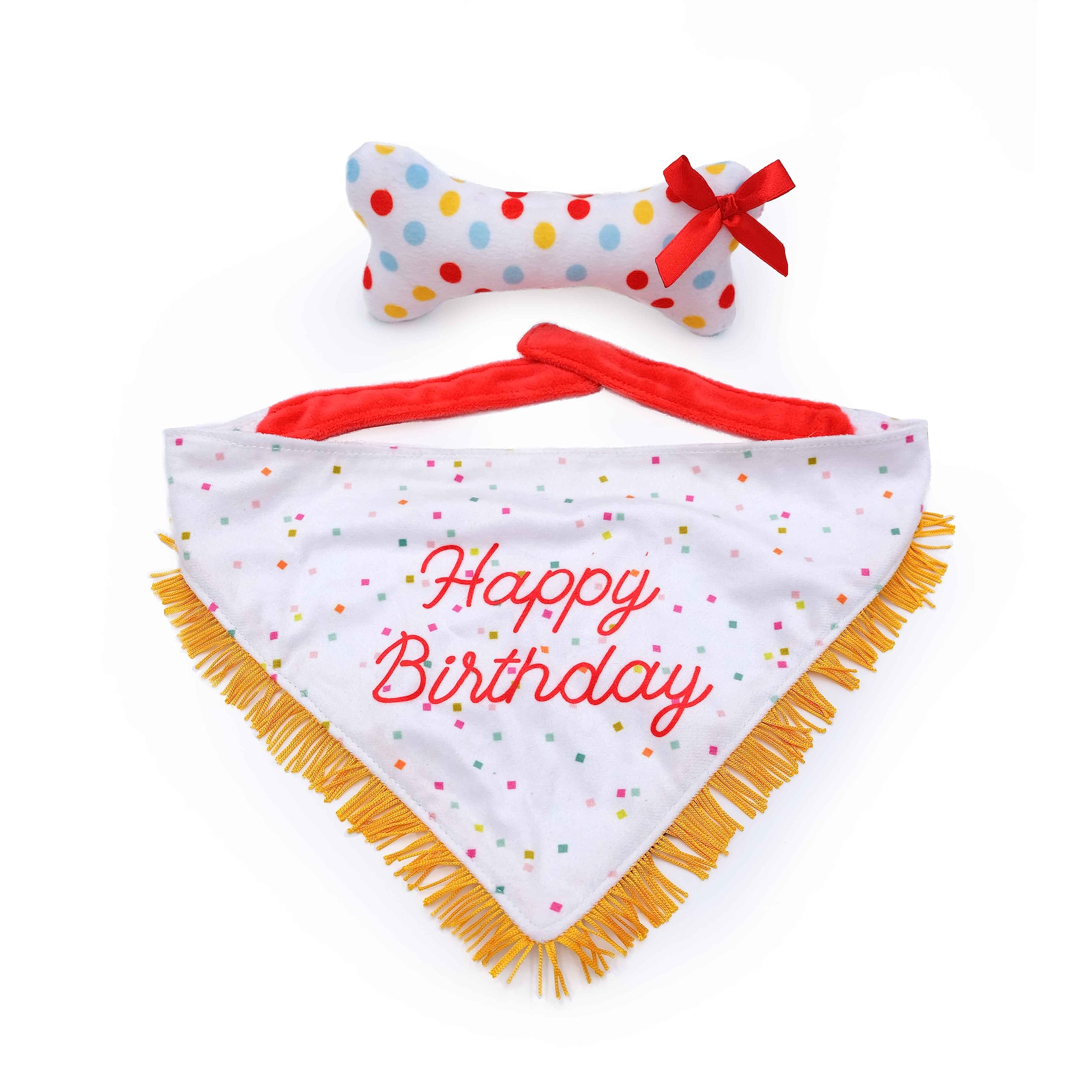 Zippypaws Birthday Gifts For Dogs - Polkadot Birthday Bandana And Plush Squeaky Bone Toy, Dog Birthday Party Supplies For Boys & Girls