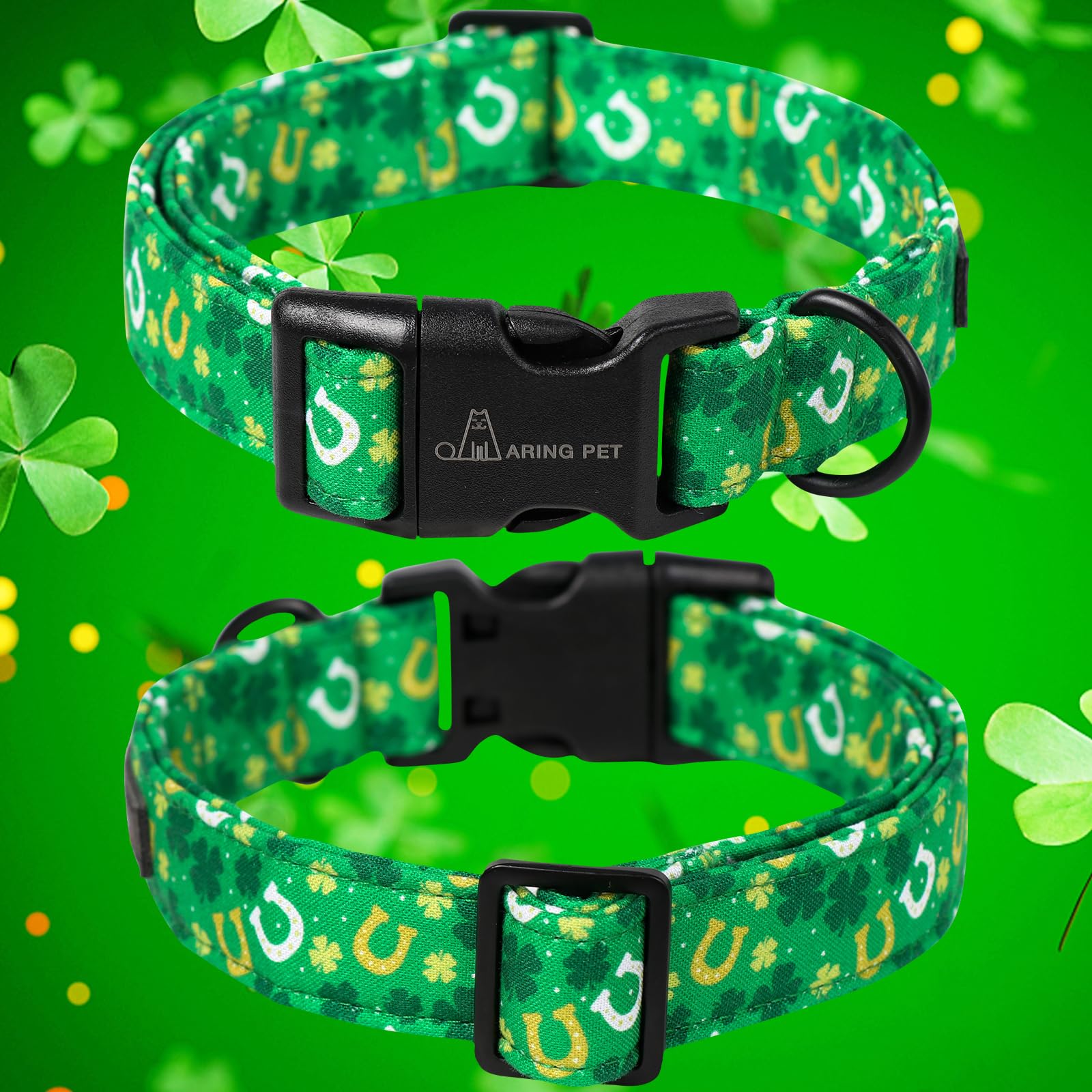 Aring Pet St Patrick'S Day Dog Collar-Cotton Clovers Dog Collar, Adjustable Shamrock Pet Collar Trefoil Puppy Collars With Quick