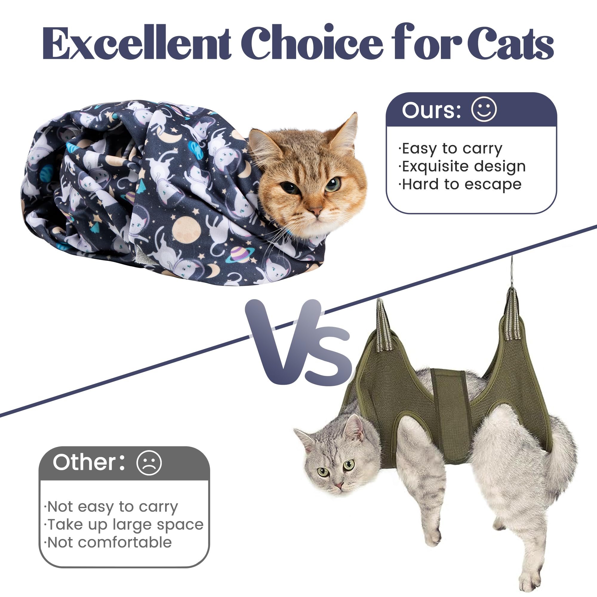 Poochies Sprouts 27.6'' Cat Wrap For Cutting Nails, Cat Restraint For Nail Clipping, Cat Swaddle Wrap, Cat Burrito Wrap Can Be A