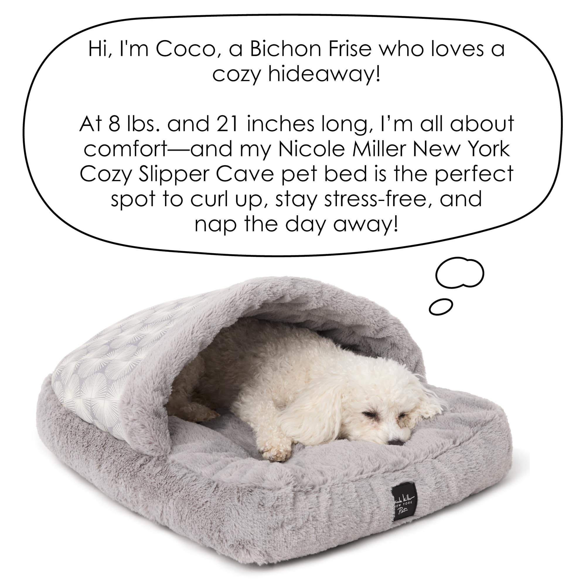 Nicole Miller New York Pet Kendall Fluted Geo Cozy Slipper Cave Pet Bed, Cozy & Calming, Non-Slip Bottom, Machine Washable, Grey