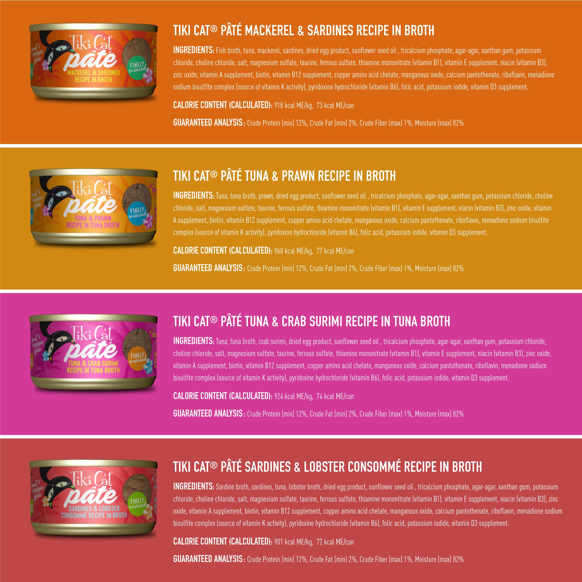 Tiki Cat Fish Favorite Pate, Ultimate Variety Pack, 24 Servings of 7 Delicious Recipes, Wet Cat Food Mega Pack, 2.8 oz. Can (24