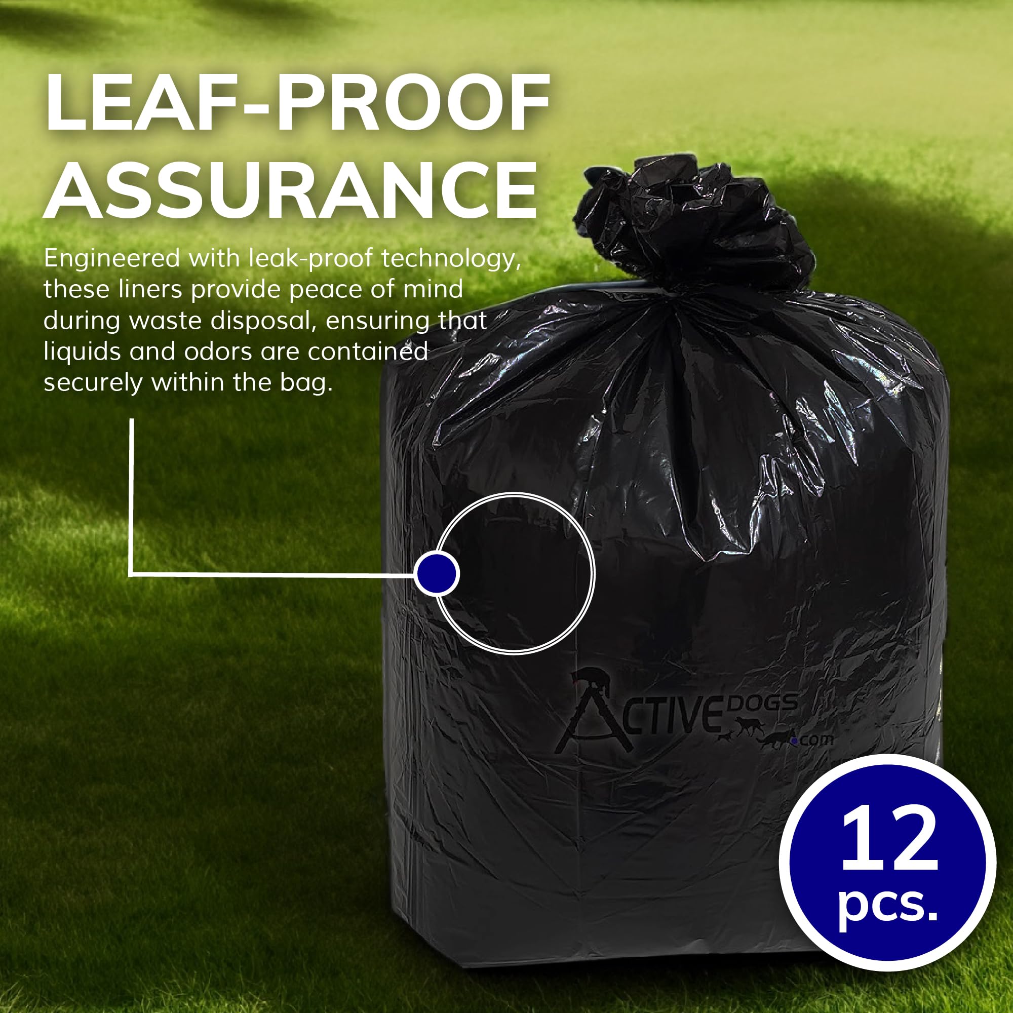 ActiveDogs Dog Poop Bucket Bags 12PK - Heavy Duty 5 Gallon, Extra Thick 1.2ml Leak Proof Plastic, Black