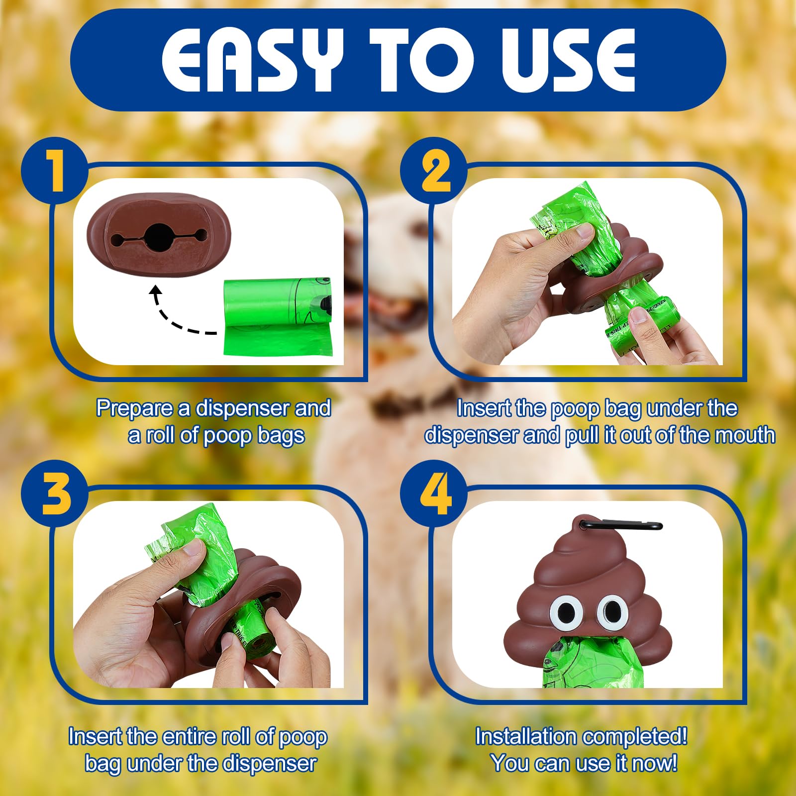 Letalong Dog Poop Bag With Holder, 450 Counts Biodegradable Scented Doggie Waste Bags With 1 Dispenser, Pet Poop Bags Rolls For