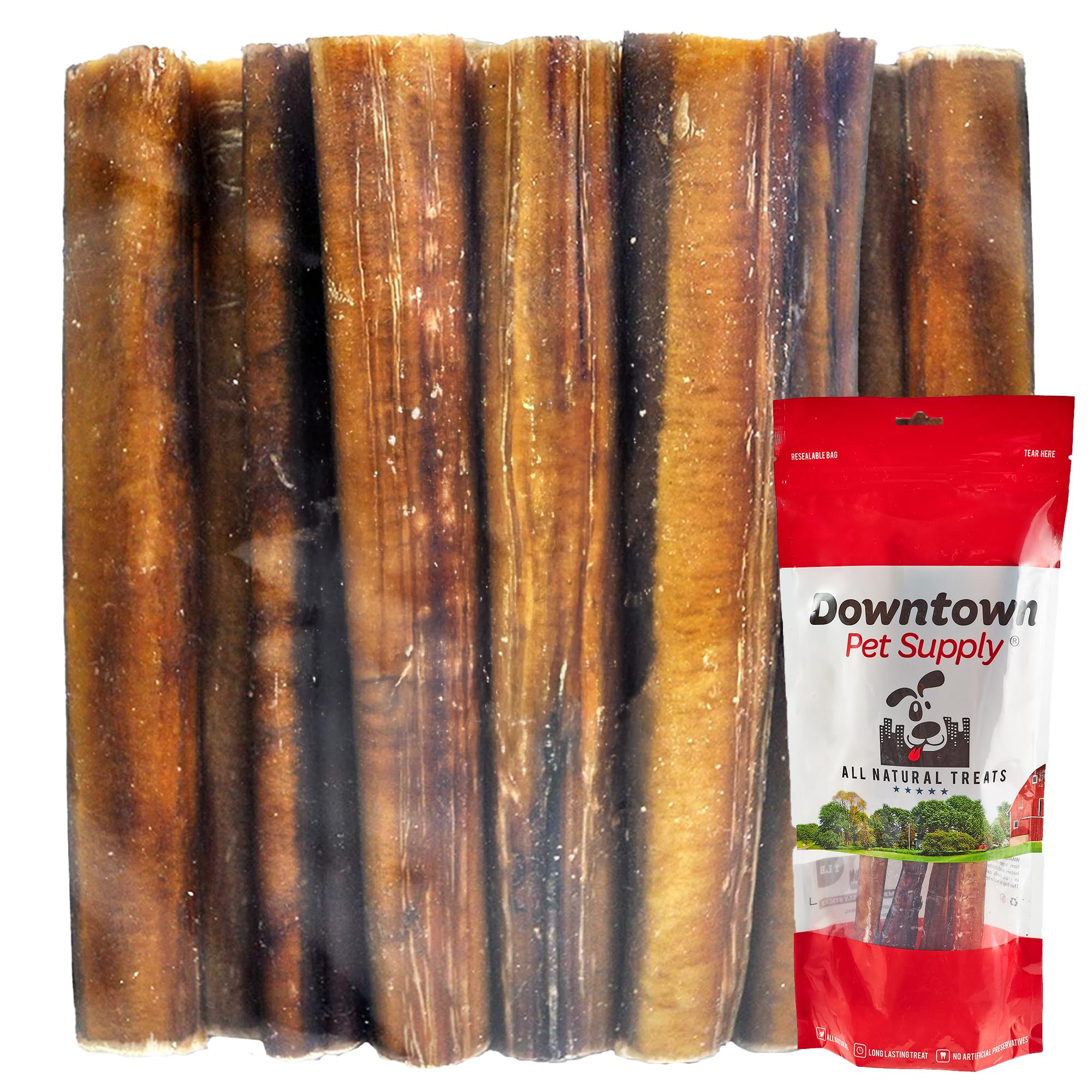 Downtown Pet Supply USA-Made 6, 8 Oz. Jumbo Bully Sticks for Large Dogs - Rawhide Free Dog Chews Long Lasting and Non-Splinterin