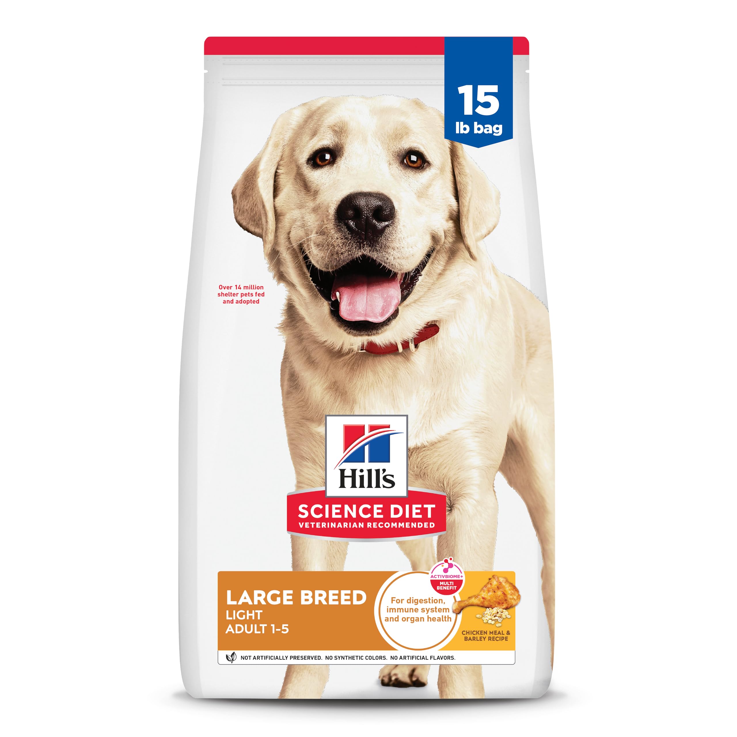 Hills Science Diet Light , Adult 1-5, Large Breed Weight Management Support, Dry Dog Food, Chicken & Barley, 15 lb Bag