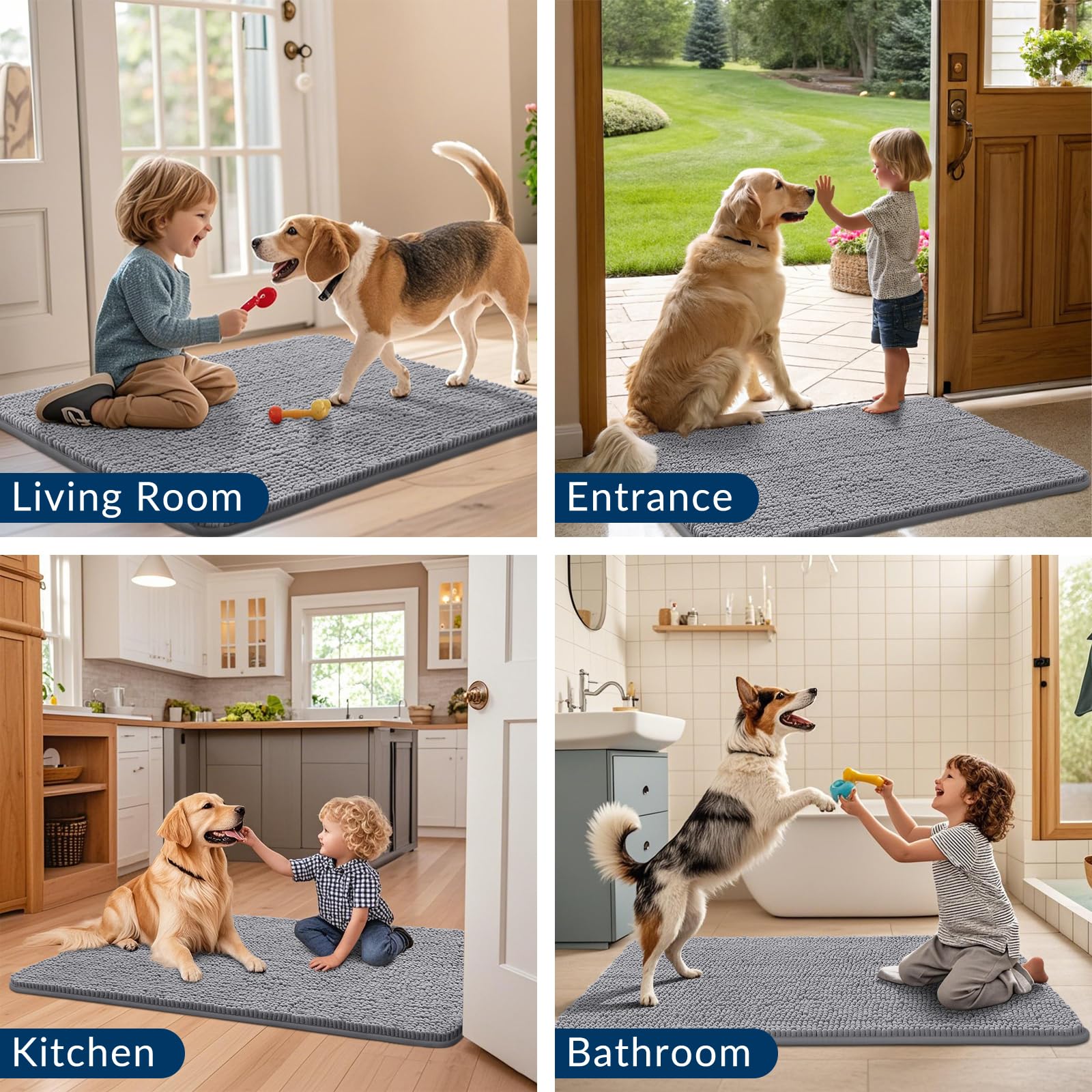 Smiry Dog Door Mat for Muddy Paws 47x17, Absorbs Moisture and Dirt Doormat, Non-Slip Washable Quick Dry Chenille Front Door Mat
