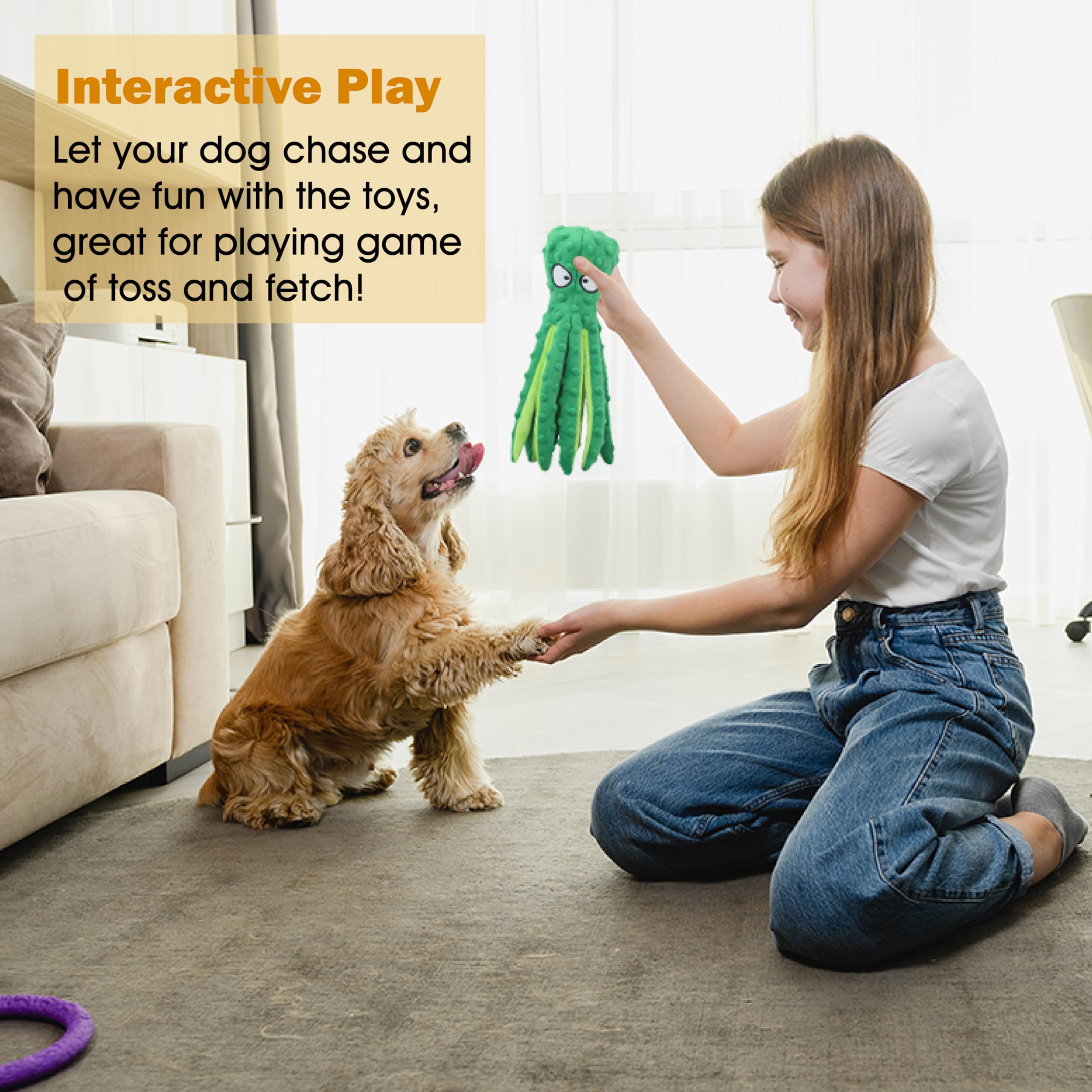 Cpyosn Dog Squeaky Toys Octopus - No Stuffing Crinkle Plush Toys For Puppy Teething, Durable Interactive Chew Toys For Small, Medium And Large Dogs Training And Reduce Boredom, 2 Pack