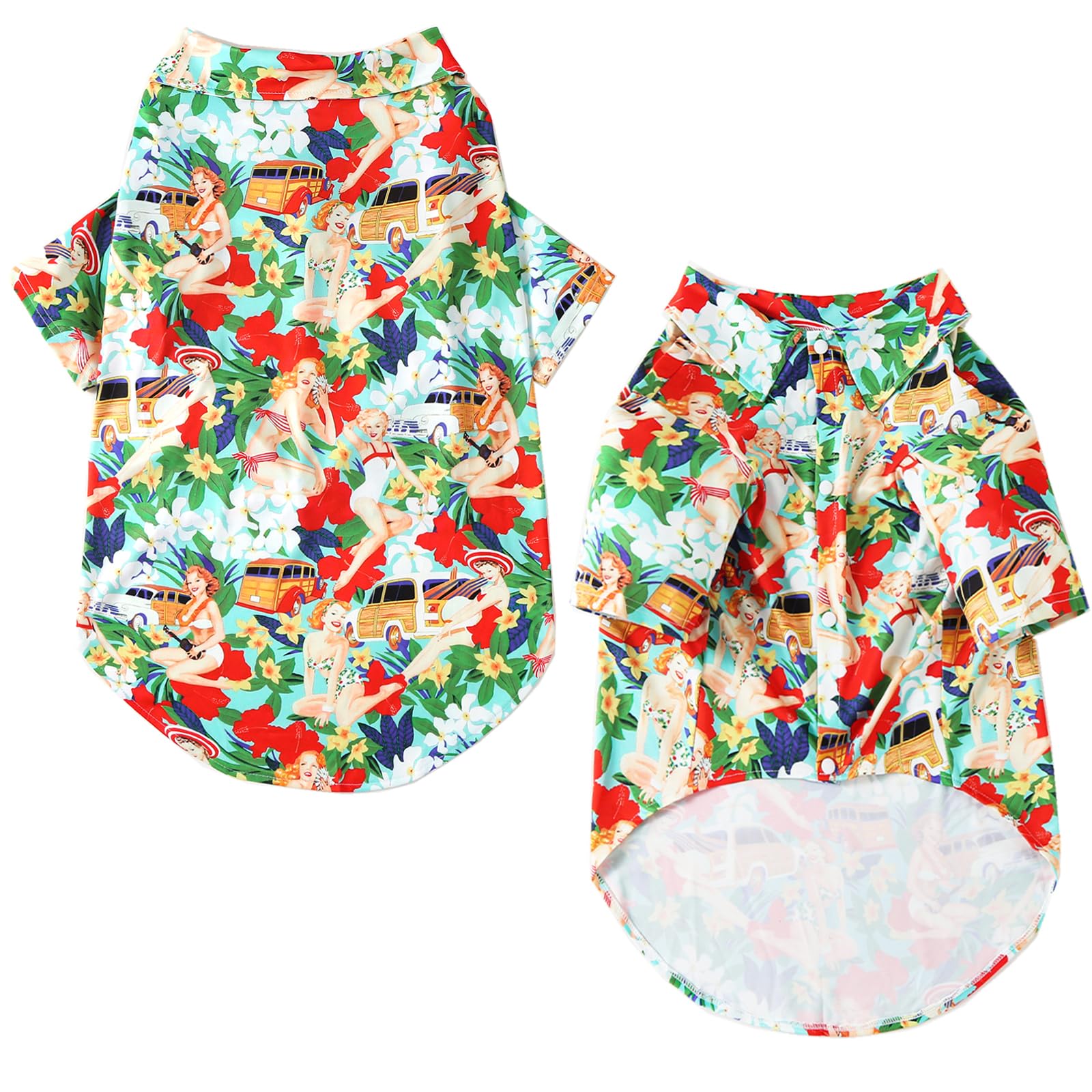 Dog Hawaii Shirt Beach Girls Prints Polo T-Shirts Breathable Cool Beach Style Summer Dog Clothes For Dog Boys Girls Shirt (Large