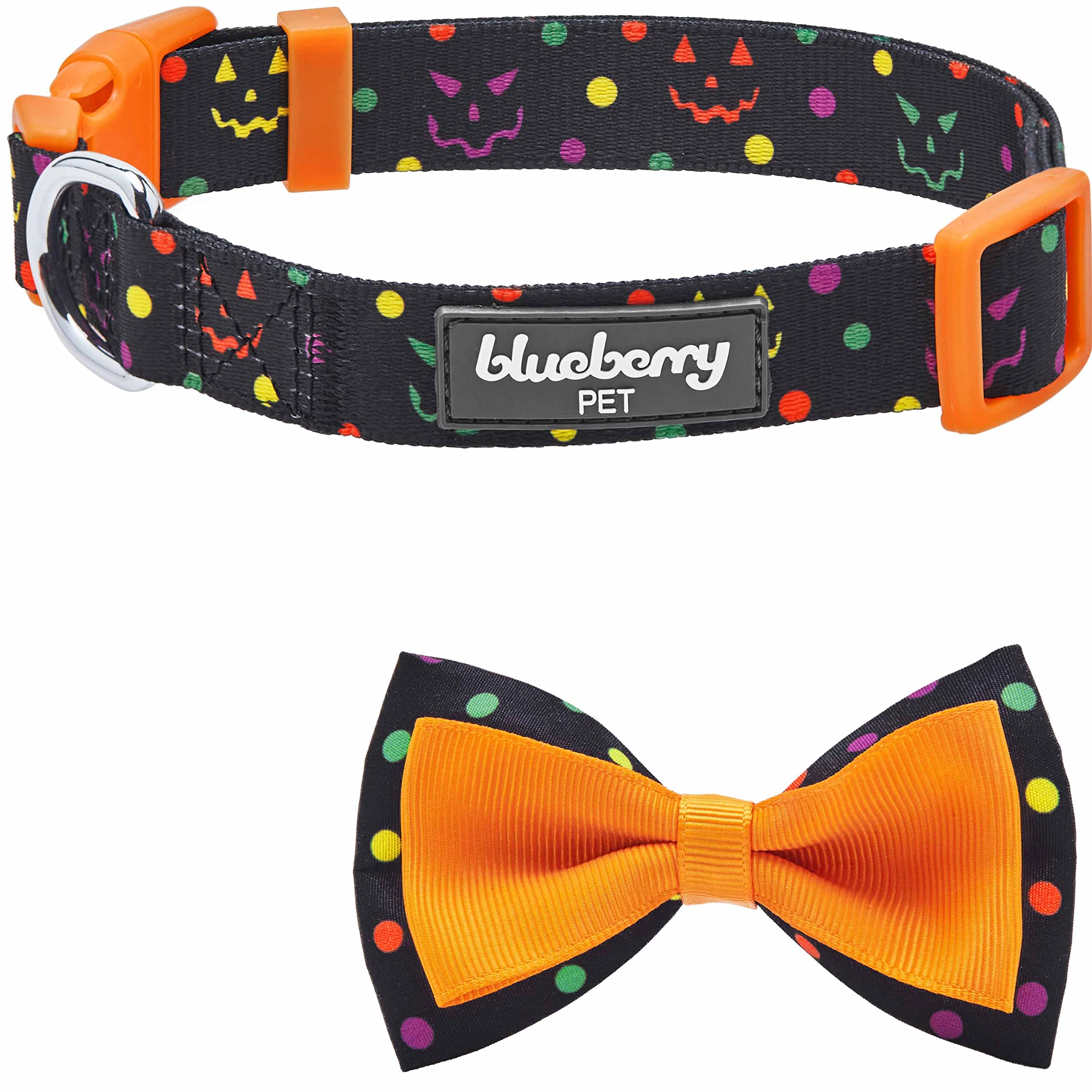 Blueberry Pet Halloween Polka Dot Adjustable Dog Collar With Detachable Bowtie, Small, Neck 12'-16'