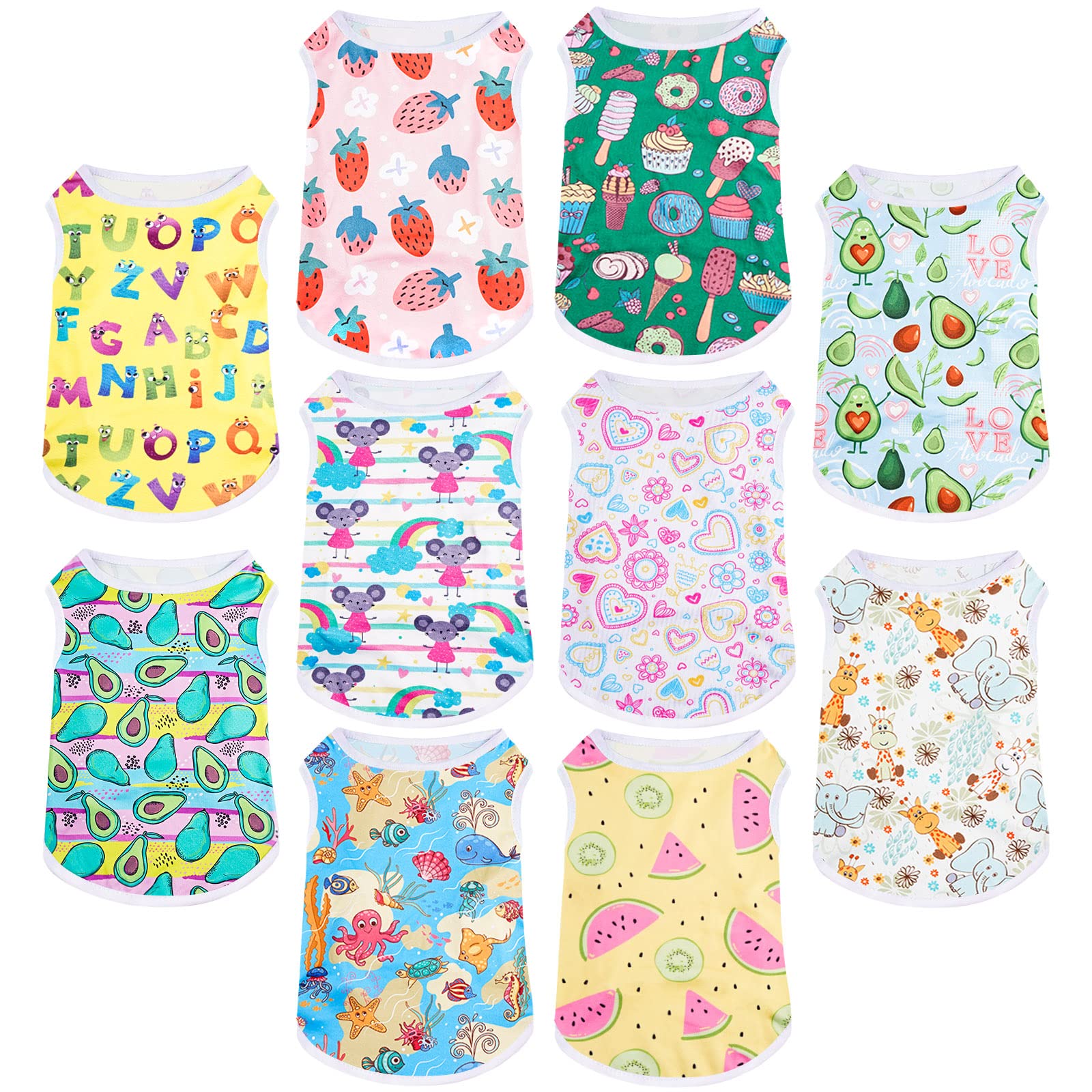 Saintrygo 10 Pcs Lovely Puppy Shirts Print Dog Clothes Breathable Pet Cartoon Dog Shirt Clothes Sweatshirt For Puppy Cat(Small)