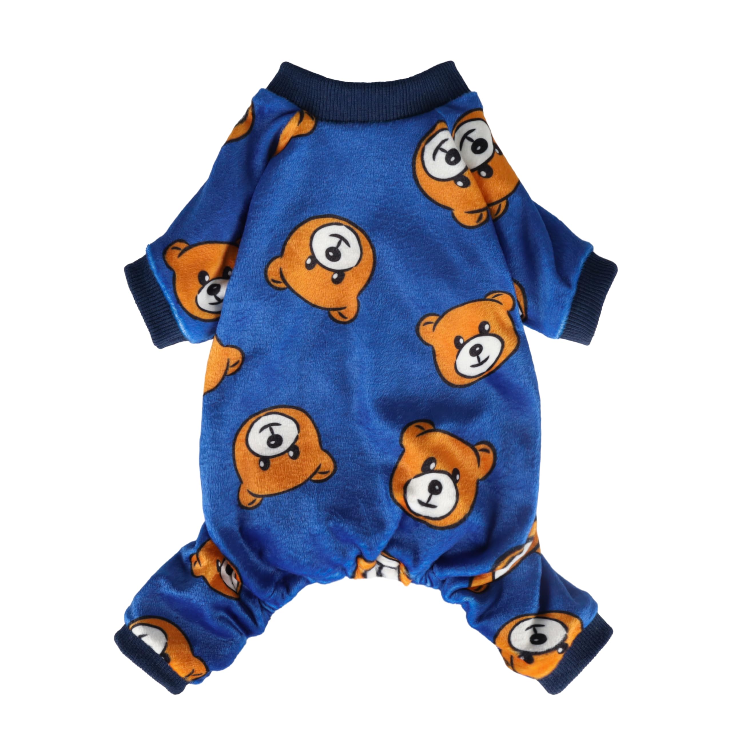 Fitwarm Cute Bear Dog Pajamas, Dog Clothes For Small Dogs Boy Girl, Fleece Pet Onesie With Feet, Royal Blue, Brown, Small