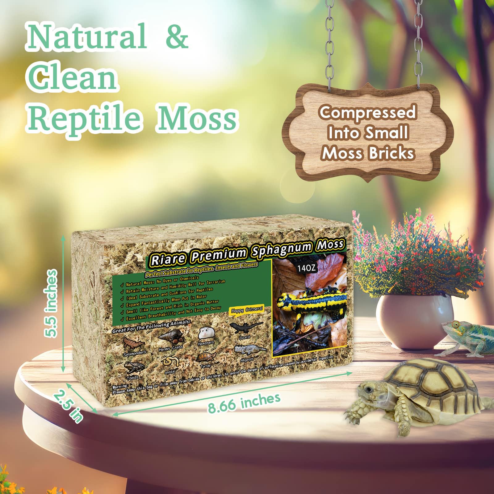 Riare 14Oz Premium Sphagnum Moss For Reptiles- 20Qt Natural Reptile Moss Dried, Forest Live Moss For Terrarium, Frogs Snake Peat