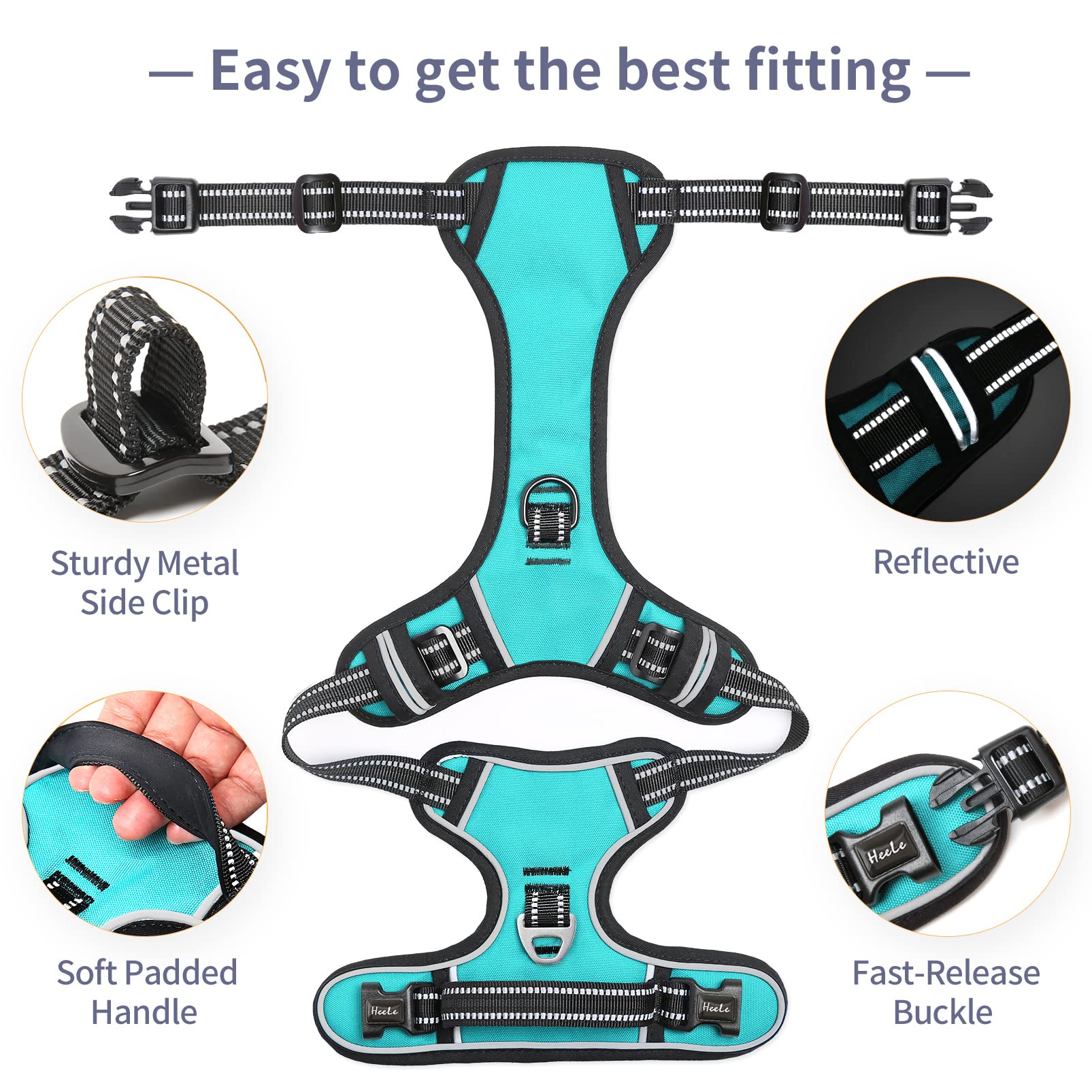 Heele Dog Harness, No Pull Adjustable Padded Reflective Harness For Small Medium Large Dogs With Handle For Walking Training, Tu