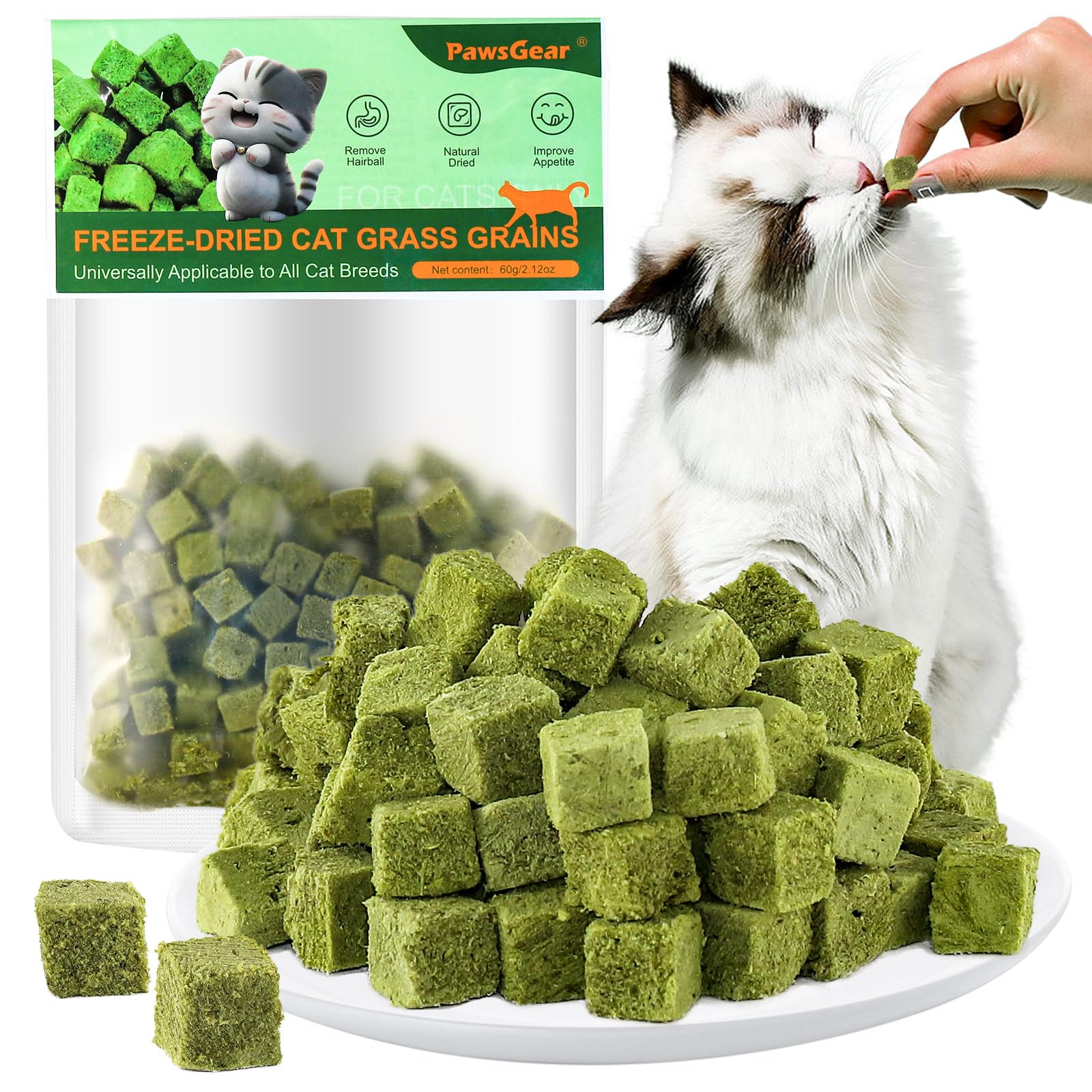PawsGear 60g/2.13oz Cat Grass Teething Toy Hairballs,Chew Treats for Cats,Edible Cat Chew Toys,Natural for Cats,Teeth Cleaning a