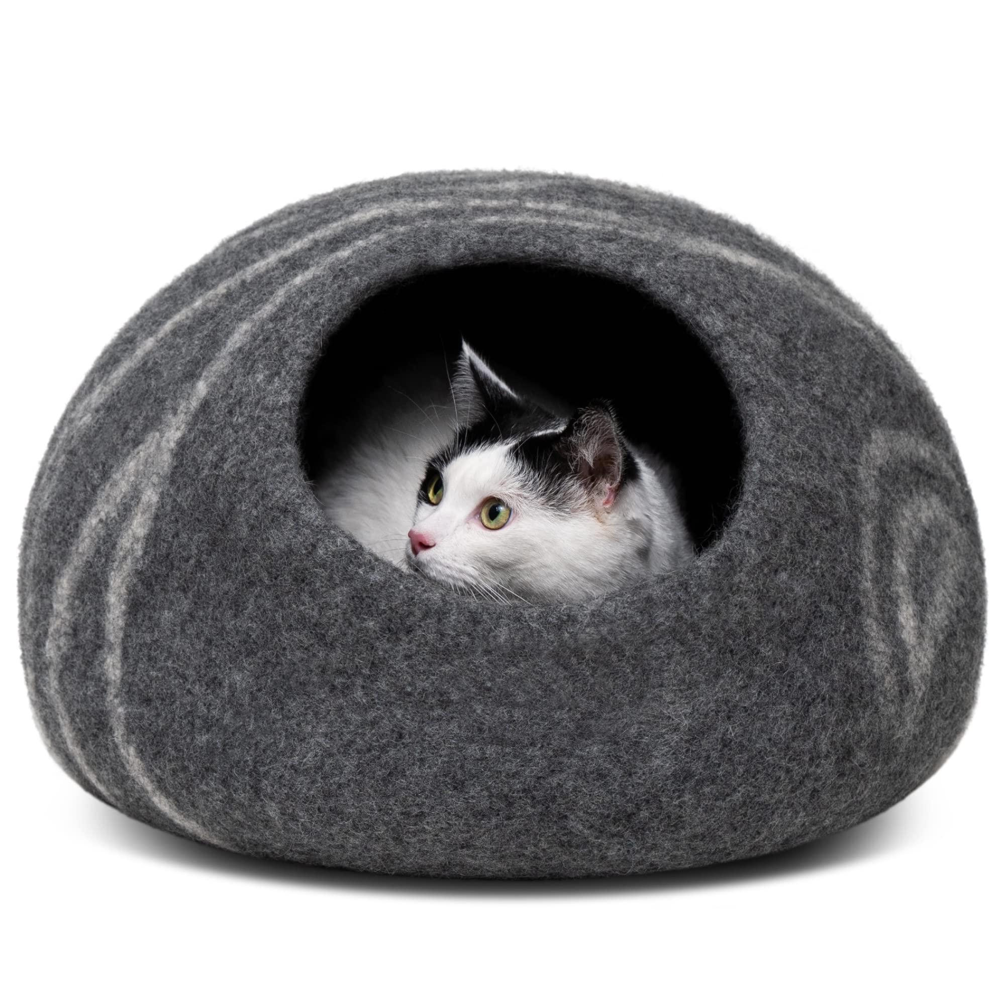 Meowfia Premium Felt Cat Bed Cave - Handmade 100% Merino Wool Bed For Cats And Kittens (Dark Shades) (Medium, Dark Grey)