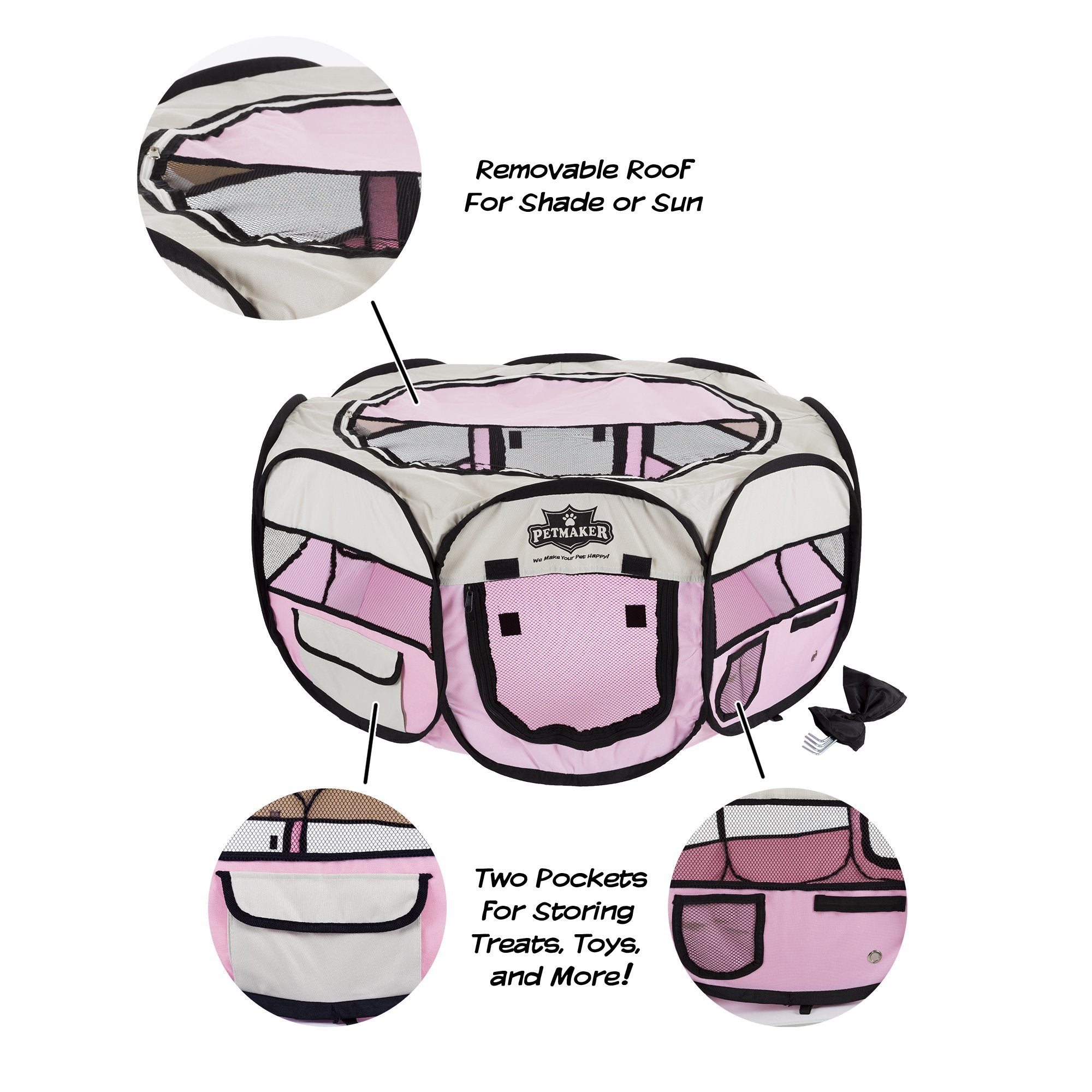 Portable Puppy Playpen - Small Pop-Up Play Yard for Pets Up to 25lbs with Mesh Windows, 2 Pockets, Zippered Roof, and Carry Bag