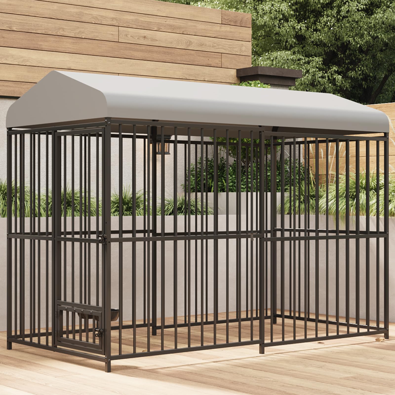 Large Outdoor Dog Kennel with Waterproof Cover, Large Dog House with Feeding Doors, Heavy Duty Dog Enclosures for Garden Backyar