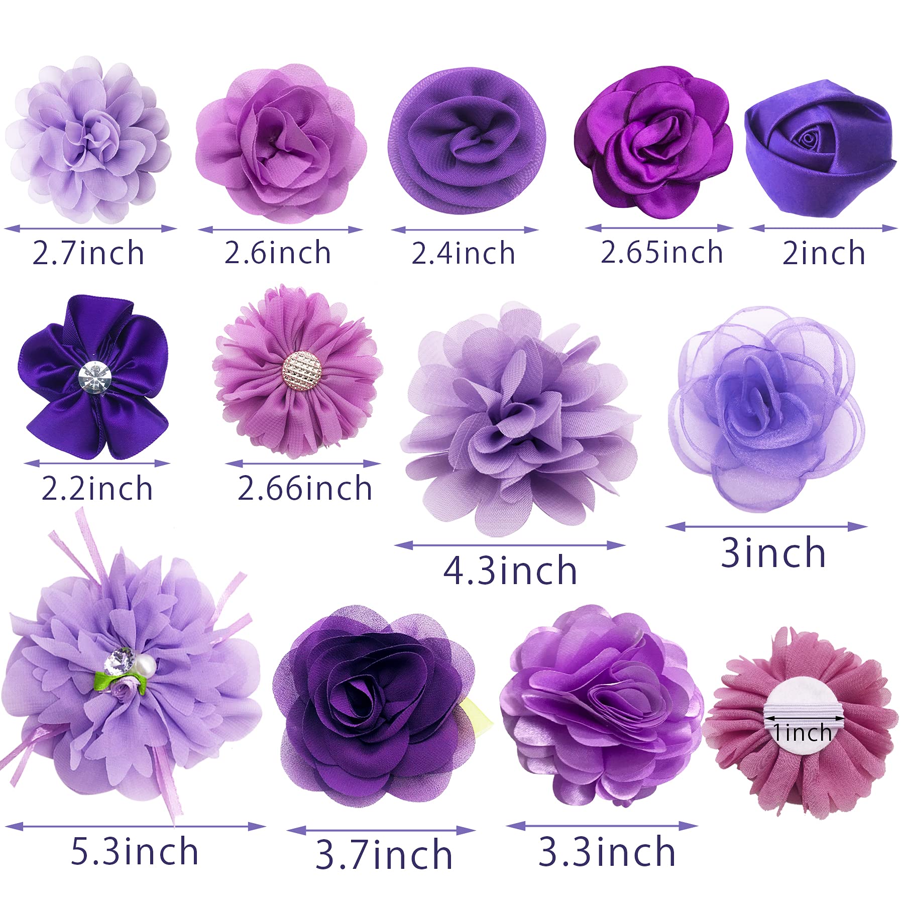Pet Show 12Pcs Purple Dog Collar Bows And Flowers Attachment For Girls Puppies Cats Female Small Medium Dogs Collars Embellishment Decor For Wedding Birthday Parties Grooming Pet Collar Accessories