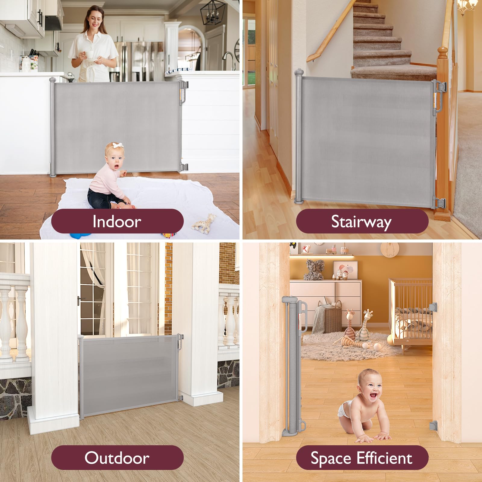Retractable Baby Gate, Momcozy Extra Wide Mesh Baby Gates for Stairs, 33'' Tall, Extends to 71'' Wide, Pet Dog Gate for Doorways