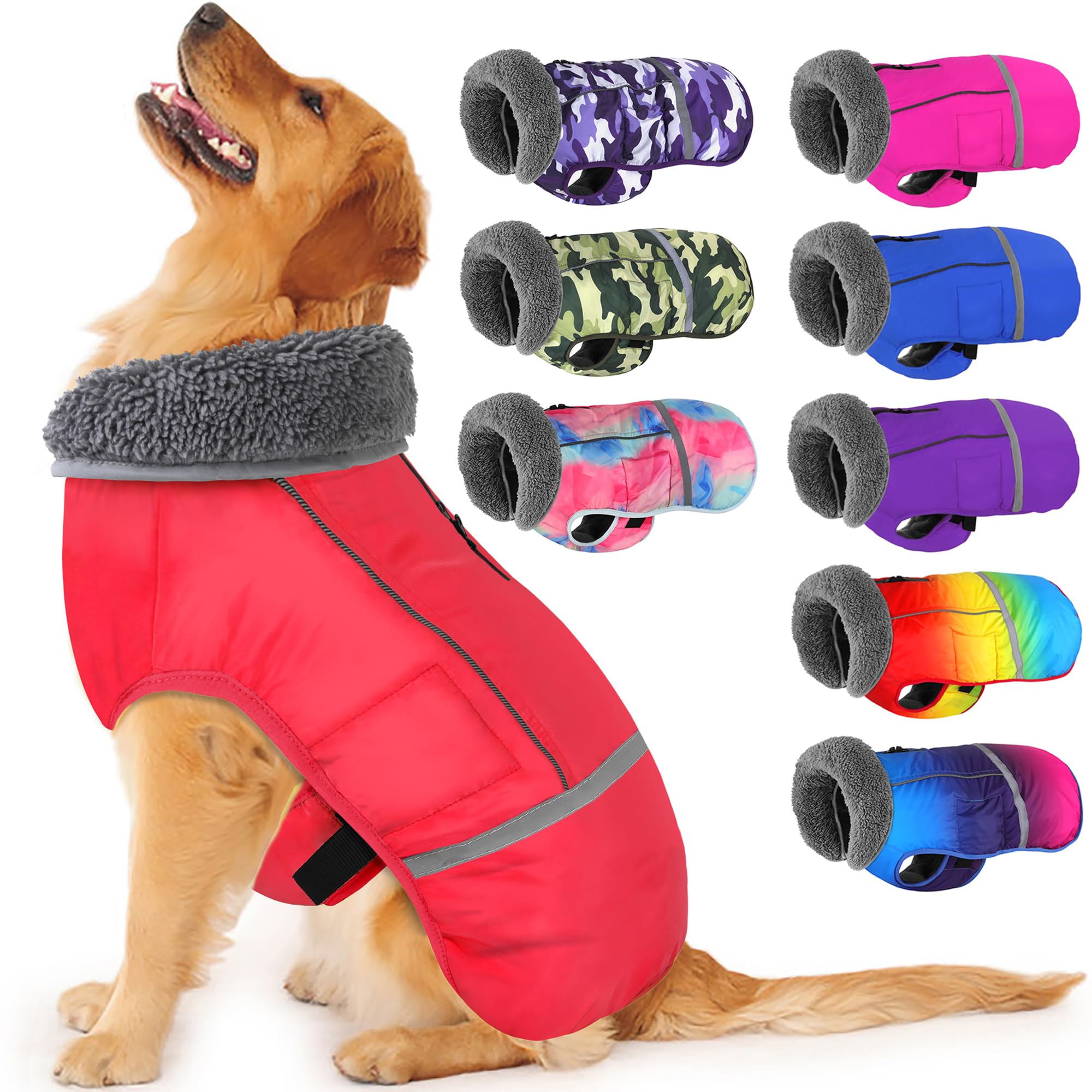 Dogcheer Warm Dog Coat, Waterproof Dog Jacket Winter Coat Turtleneck Windproof Pet Cold Weather Coats, Reflective Adjustable Dog Snow Jacket Fleece Sweater For Small Medium Large Dogs -Red M