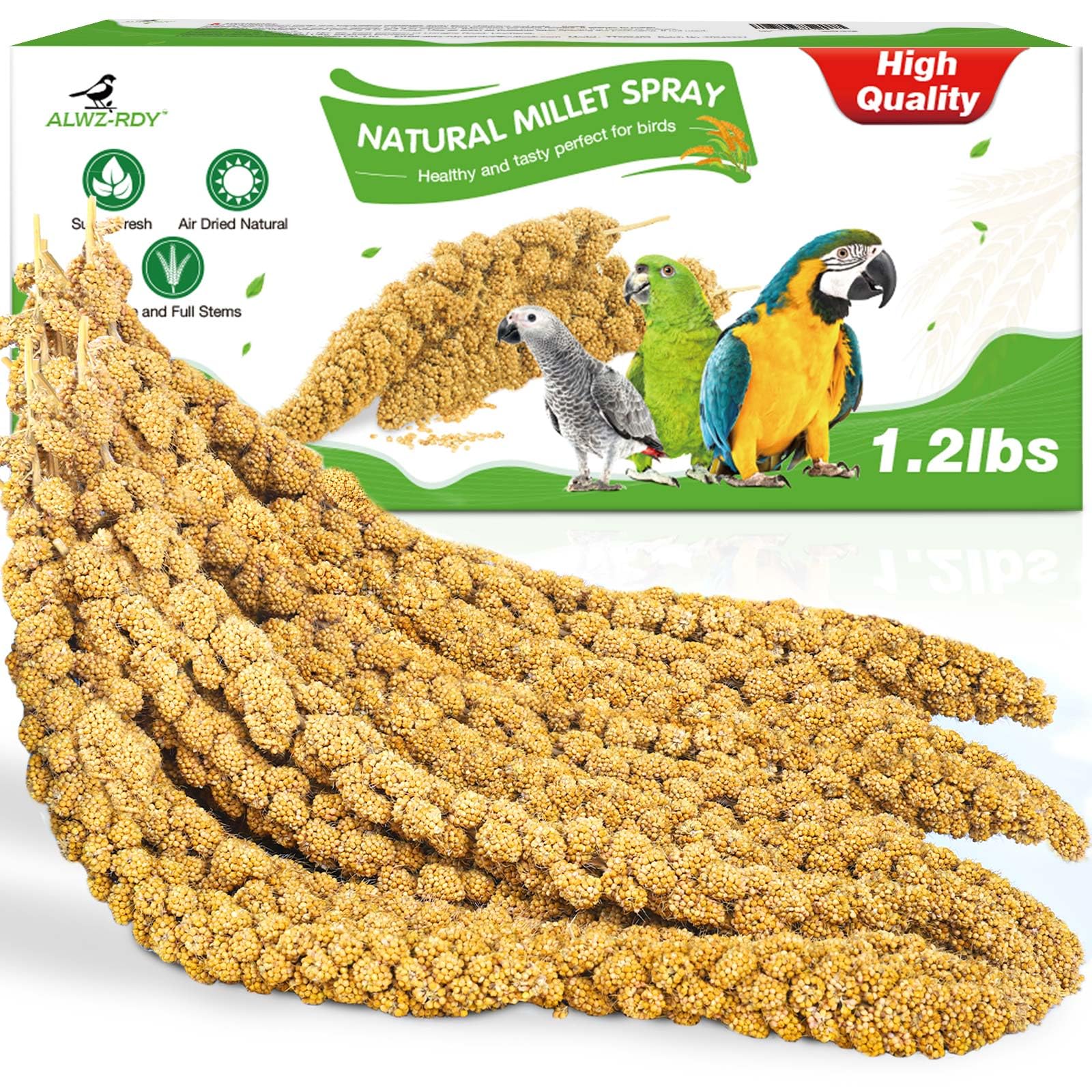 Millet for Birds 1.2LB, Natural Sun-Dried Millet Spray for Birds Seed No Stems Only Edible Tops for Parakeet, Budgies, Finches, 