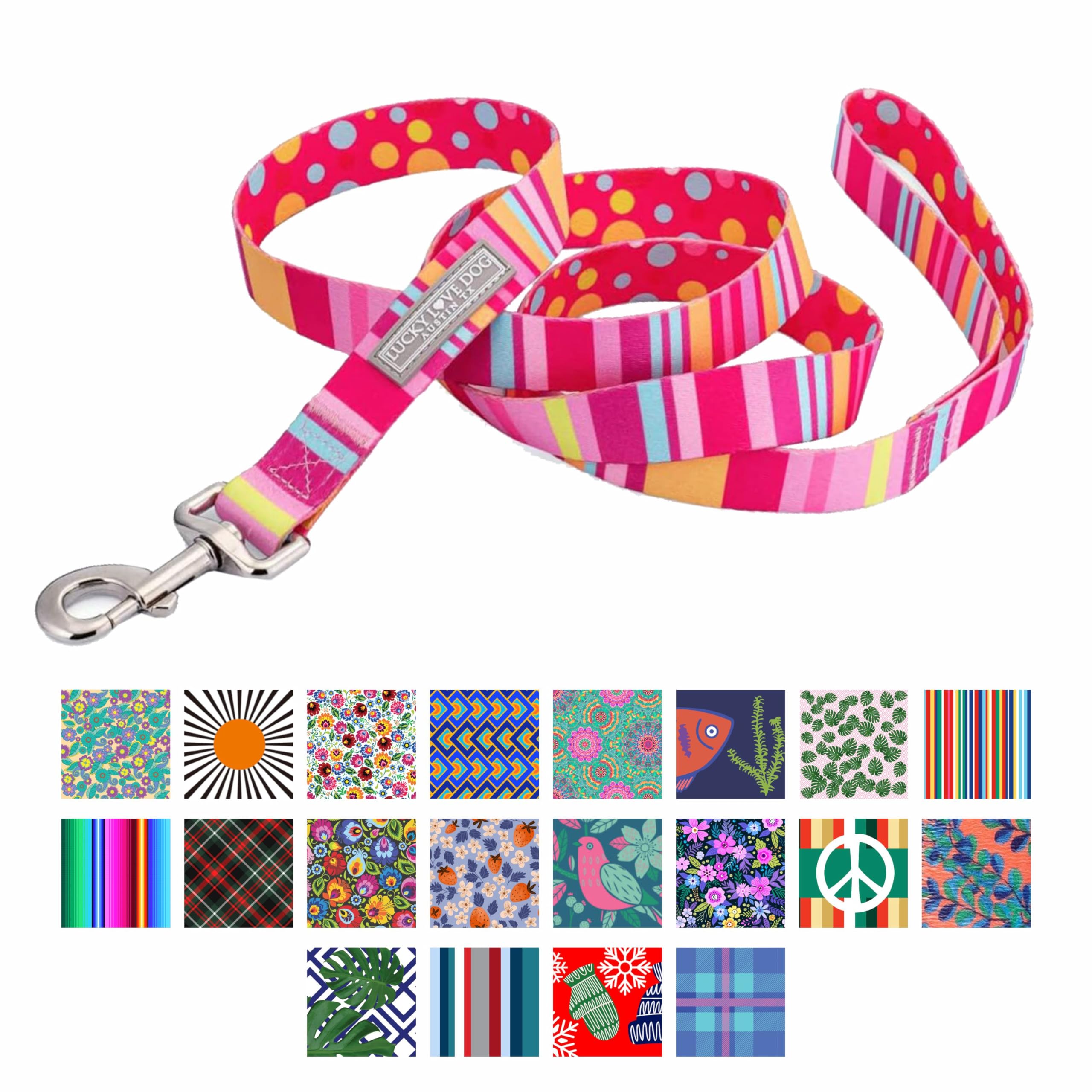 Lucky Love Dog Leash - Colorful Stripes, Yellow, Pink, Blue - Cute Female Dog Leash (Large, Molly)