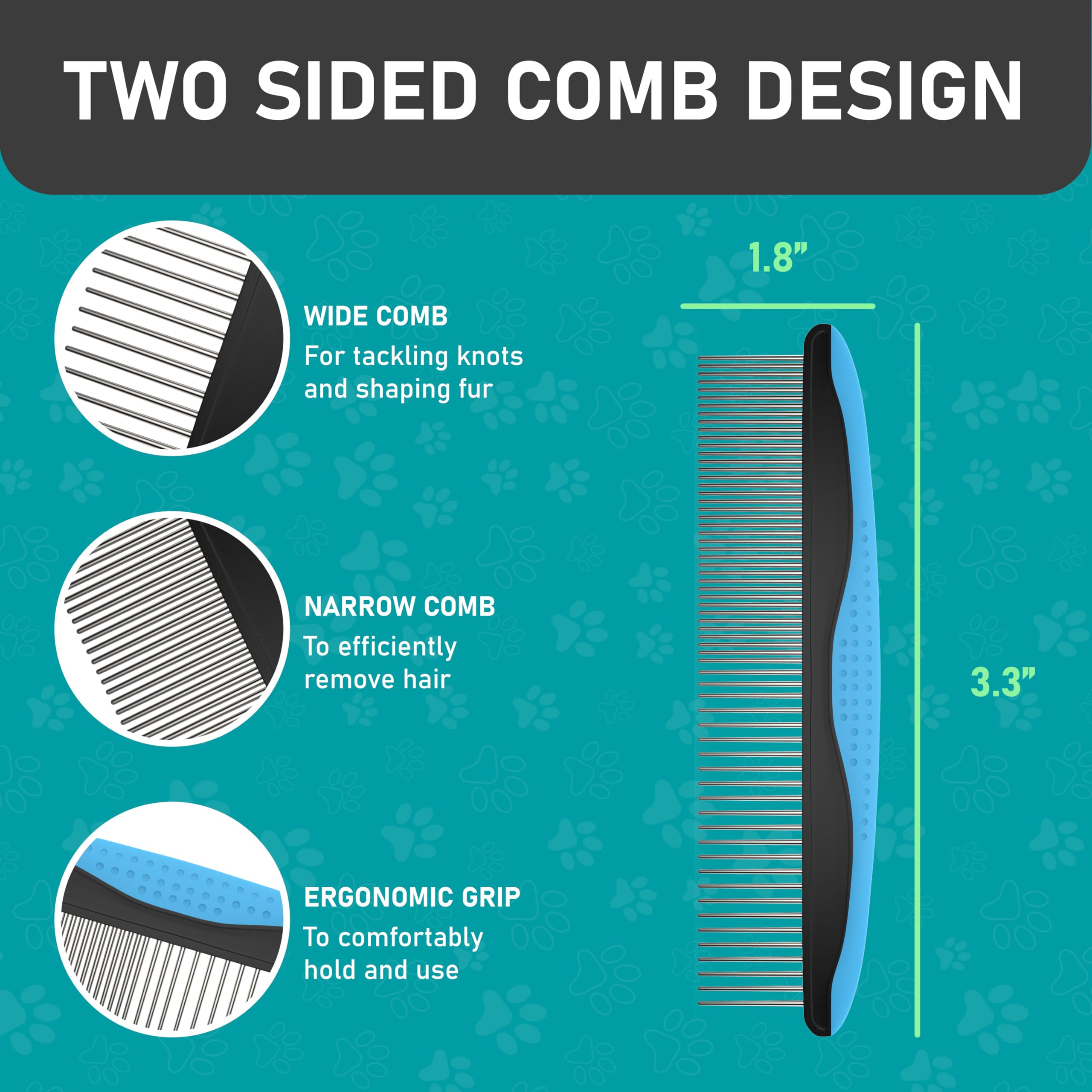 Maxpower Planet Pet Grooming Brush - Double Sided Shedding Rake, Large, Rubber, B1 - Rake, Gloves & Comb for Dogs and Cats