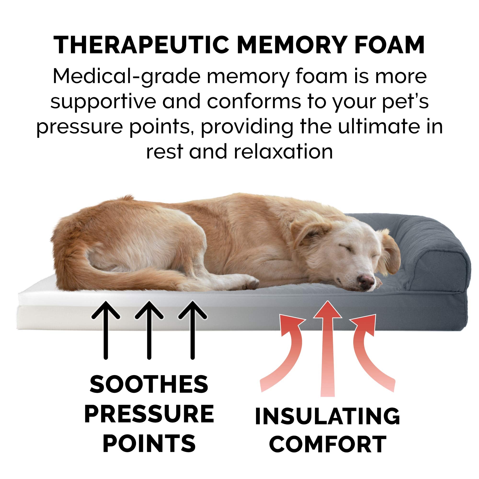 Furhaven Memory Foam Dog Bed for Large/Medium Dogs w/ Removable Bolsters & Washable Cover, For Dogs Up to 55 lbs - Quilted Sofa