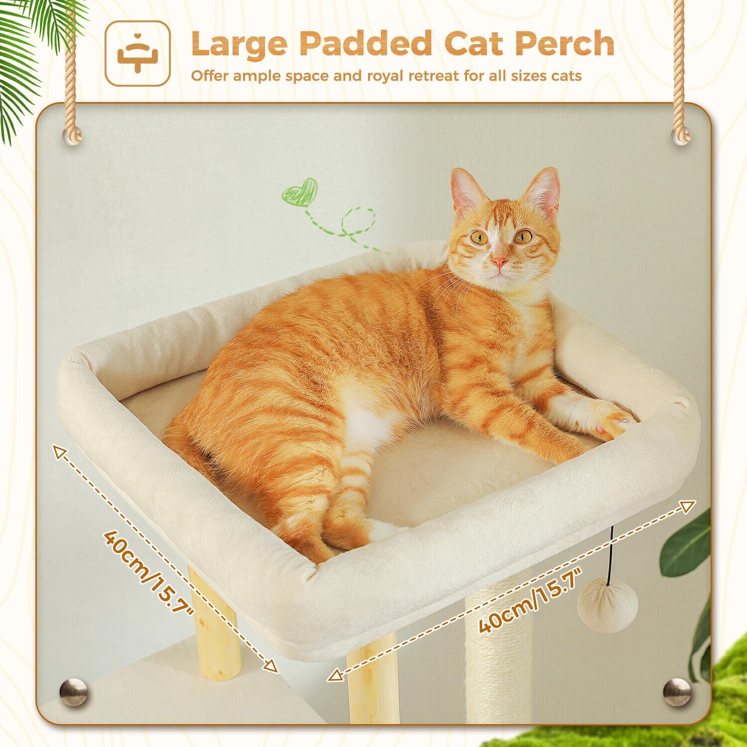 Pawz Road Large Cat Tree, 73 Inches Tall Wooden Cat Tower With 2 Spacious Hammocks,2 Big Top Beds,8 Fully Scratching Posts And N