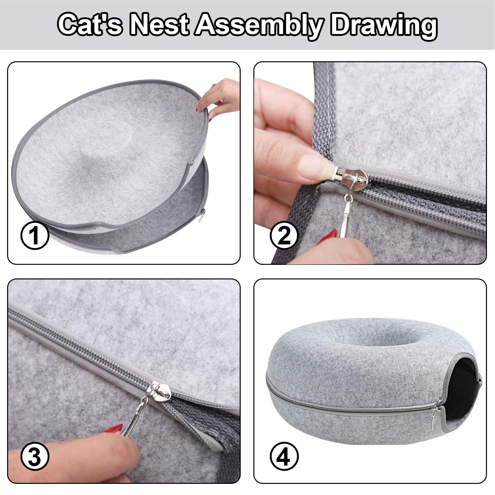 Bininl Cat Tunnel,Peekaboo Cave Bed For Indoor Cats,Donut Tunnel For Pet Cat House,Detachable Round Felt & Washable Interior Cat
