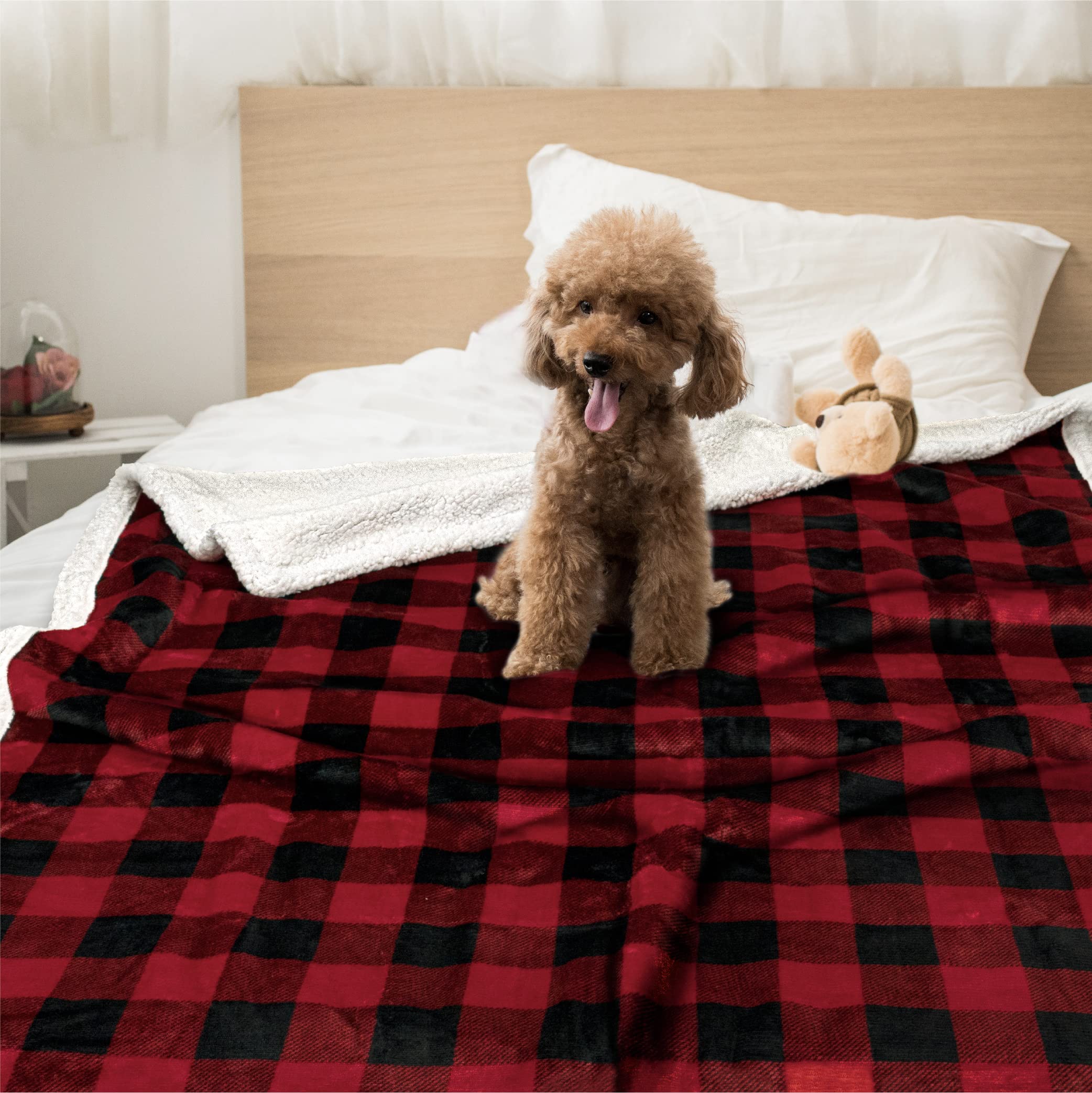Petami Dog Blanket For Medium Large Dogs, Pet Bed Blanket Cat Puppy Kitten, Fleece Furniture Couch Cover Protector Sofa Car, Soft Sherpa Dog Throw Plush Reversible Washable, 40X60 Checker Red