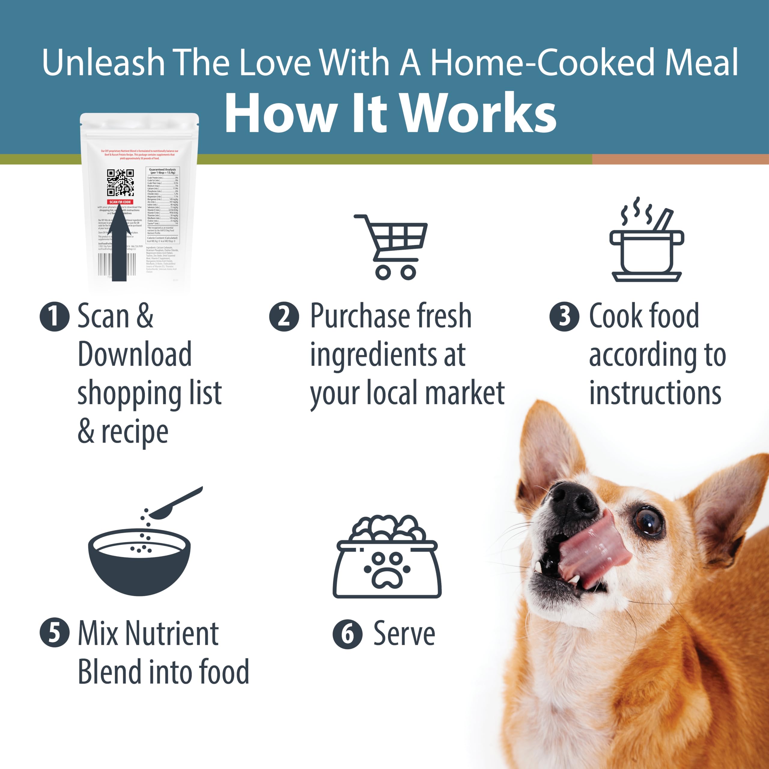 JustFoodForDogs DIY Nutrient Blend for Homemade Dog Food, Beef & Russet Potato, 4.55oz