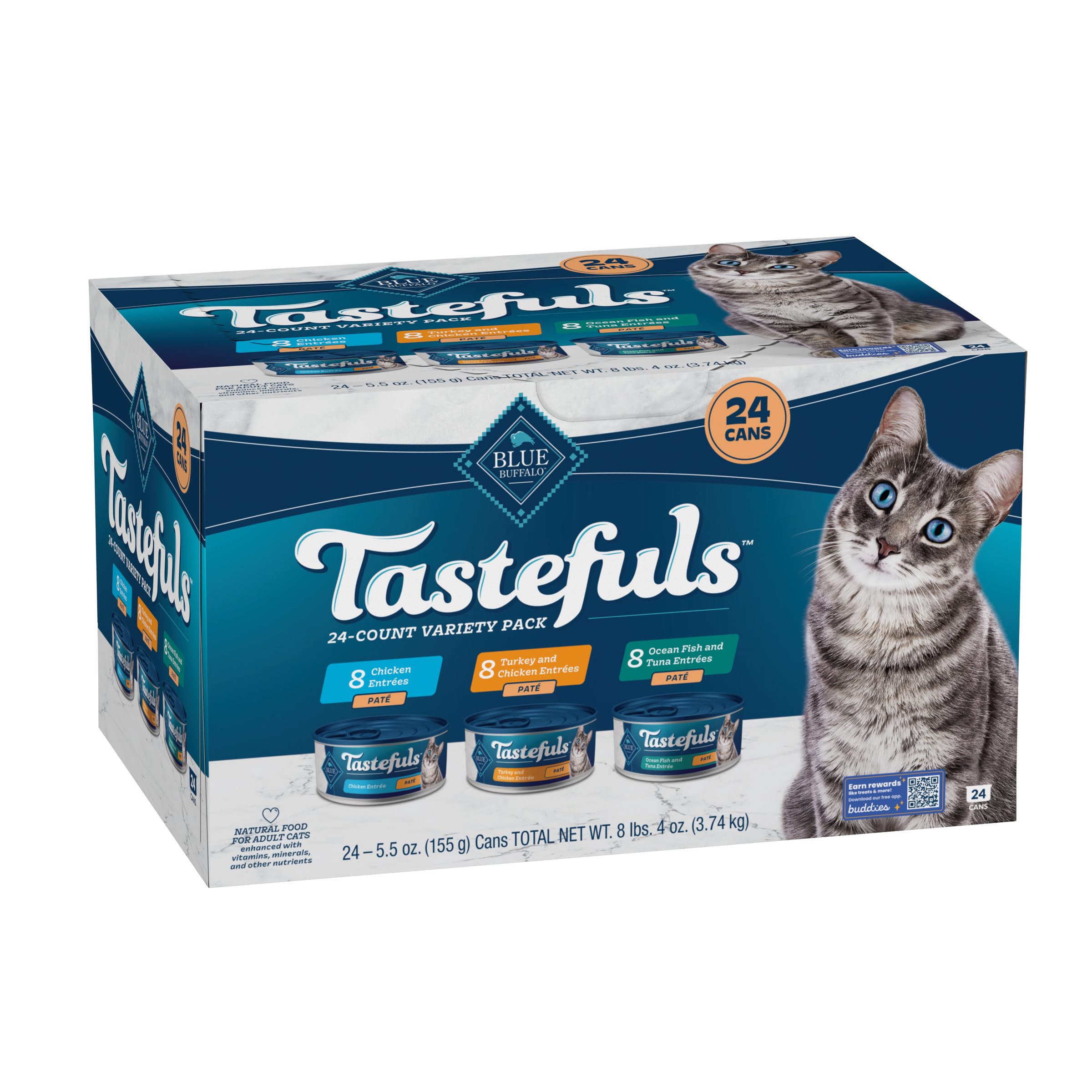 Blue Buffalo Tastefuls Wet Cat Food Pat   Variety Pack, Made with Natural Ingredients, Chicken, Turkey & Chicken, Ocean Fish & T