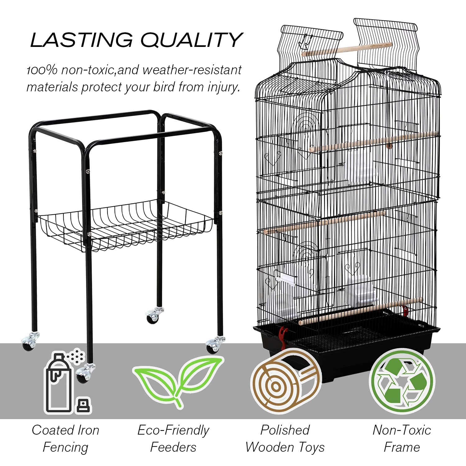 Hcy Bird Cage Parakeet 64 Inch Open Top Standing Parrot Accessories With Rolling Stand For Medium Small Cockatiel Canary Conure