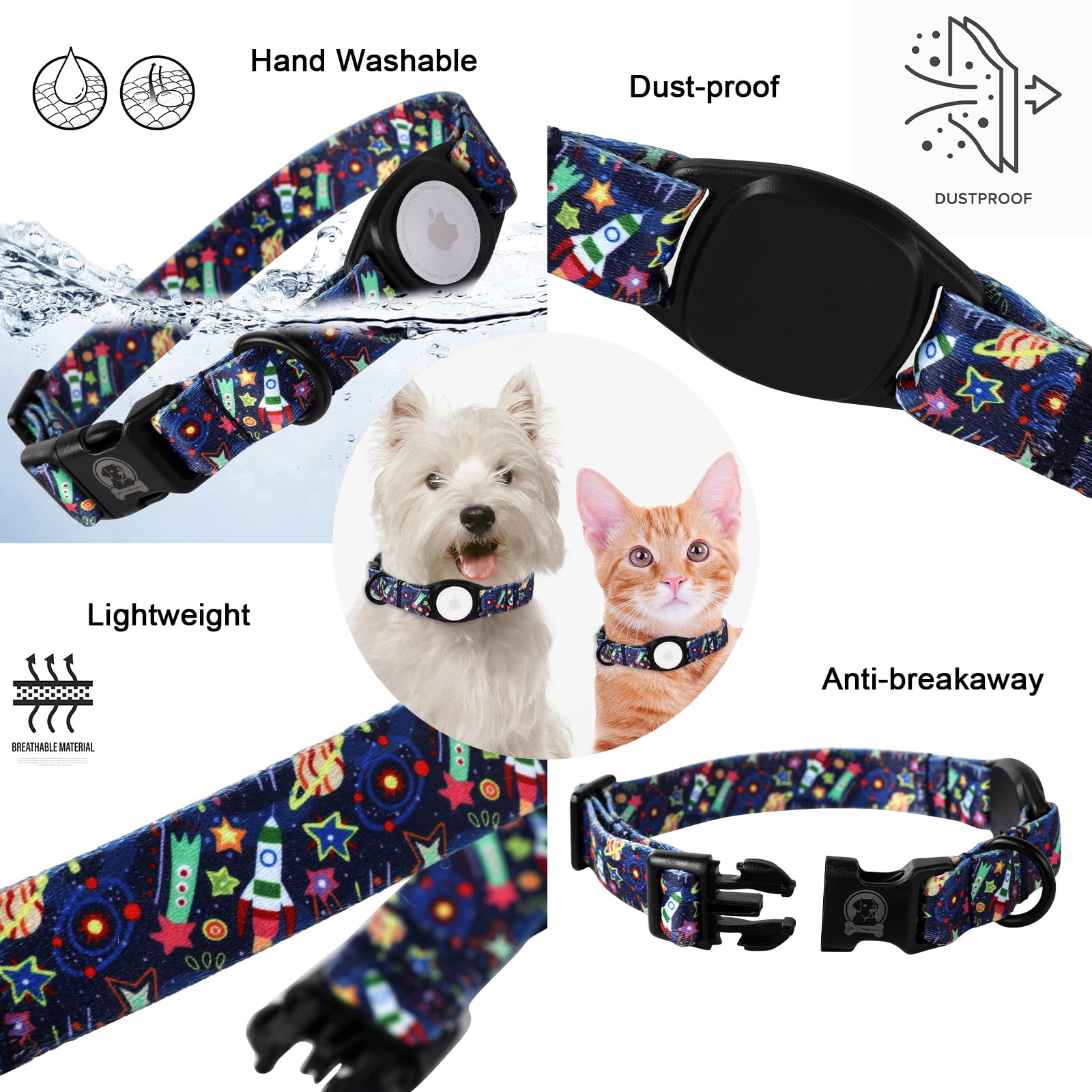 Mr.Chubbyface Spring Summer Dog Collar With Apple Airtag Holder Universe Dog Collar For Small Medium Large Boy Girl Dogs