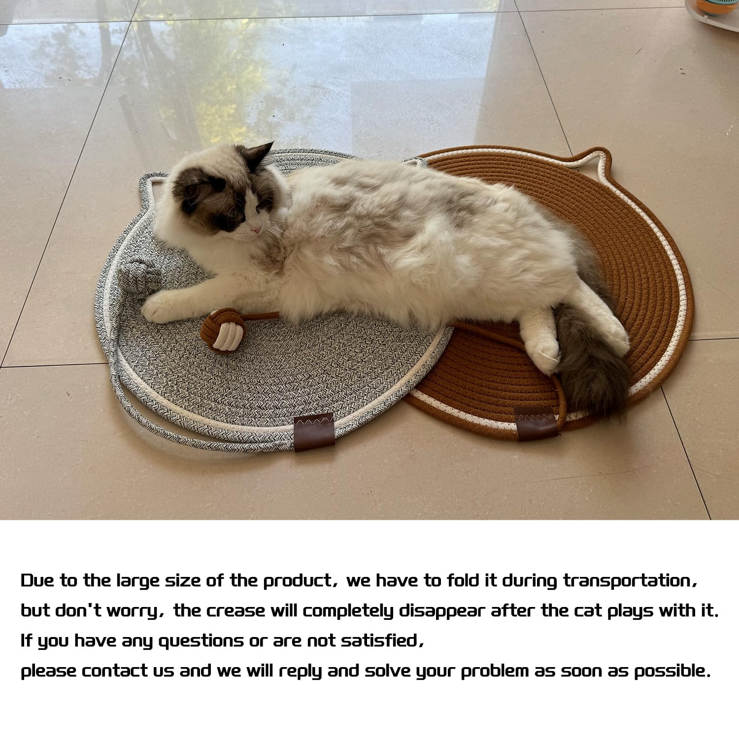 Covecozy Cat Scratching Mat Natural Cotton Rope Cat Scratching Pad, Large Size Scratcher Pad With Toy (2 Packs 19.6') (Grey + B