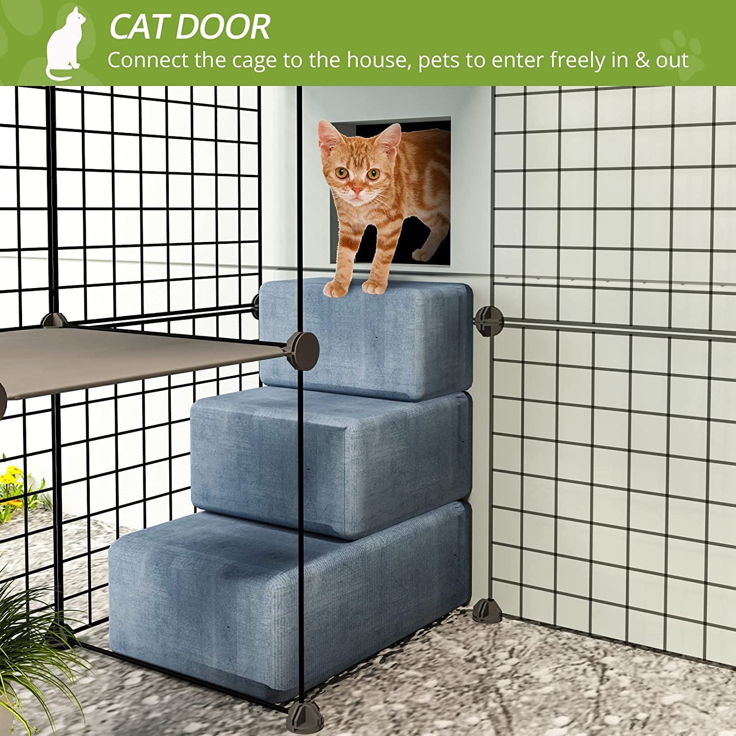 Eiiel Outdoorcat Cages Enclosure With Super Large Enter Door, 55.1Lx41.3Wx41.3H Cat House Balcony Playpen Platforms,Diy Kennels Crate Exercise Place Ideal For 1-4 Cats, Black, (El-387R)