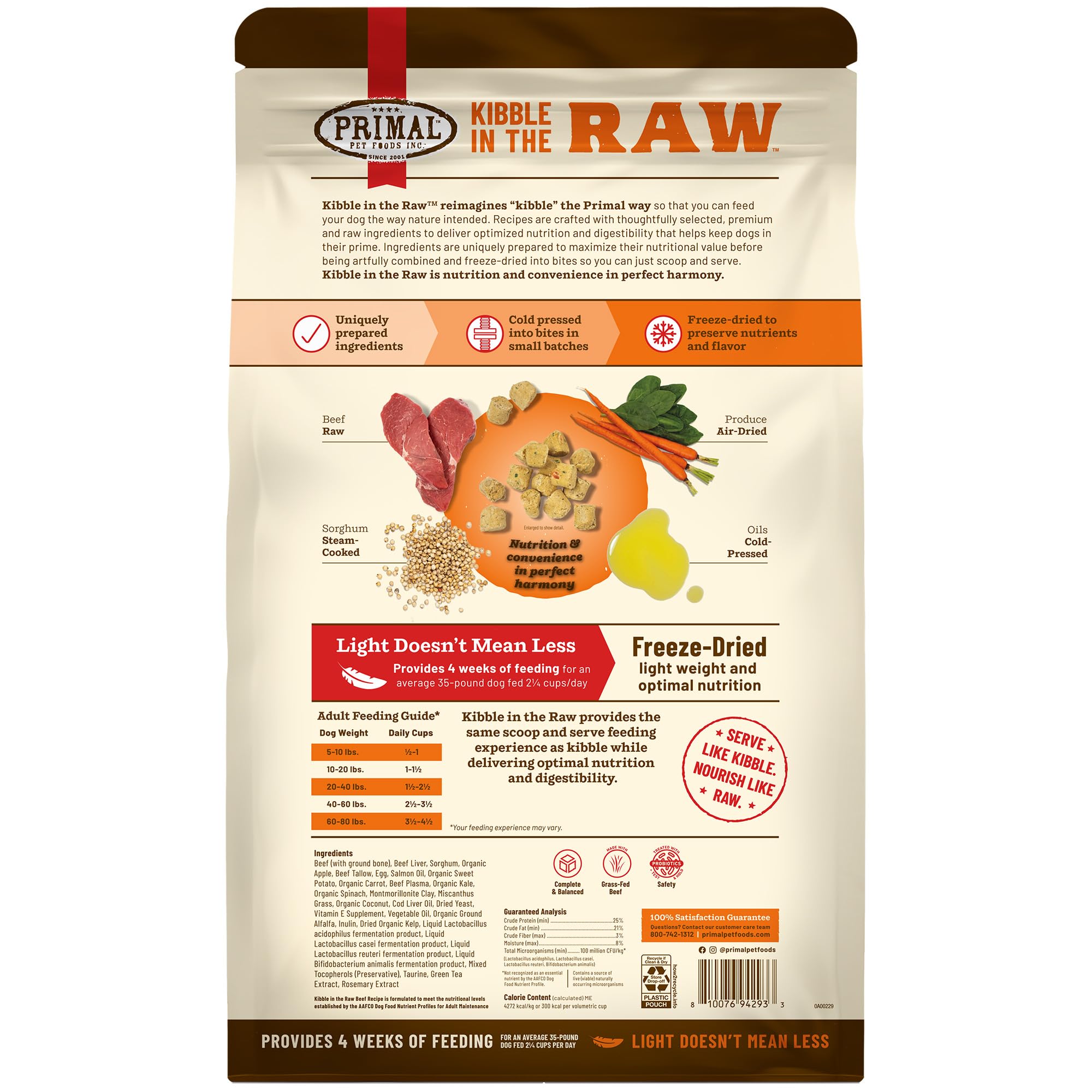 Primal Kibble in The Raw, Freeze Dried Dog Food, Beef, Scoop & Serve, Made with Raw Protein, Whole Ingredient Nutrition, Crafted