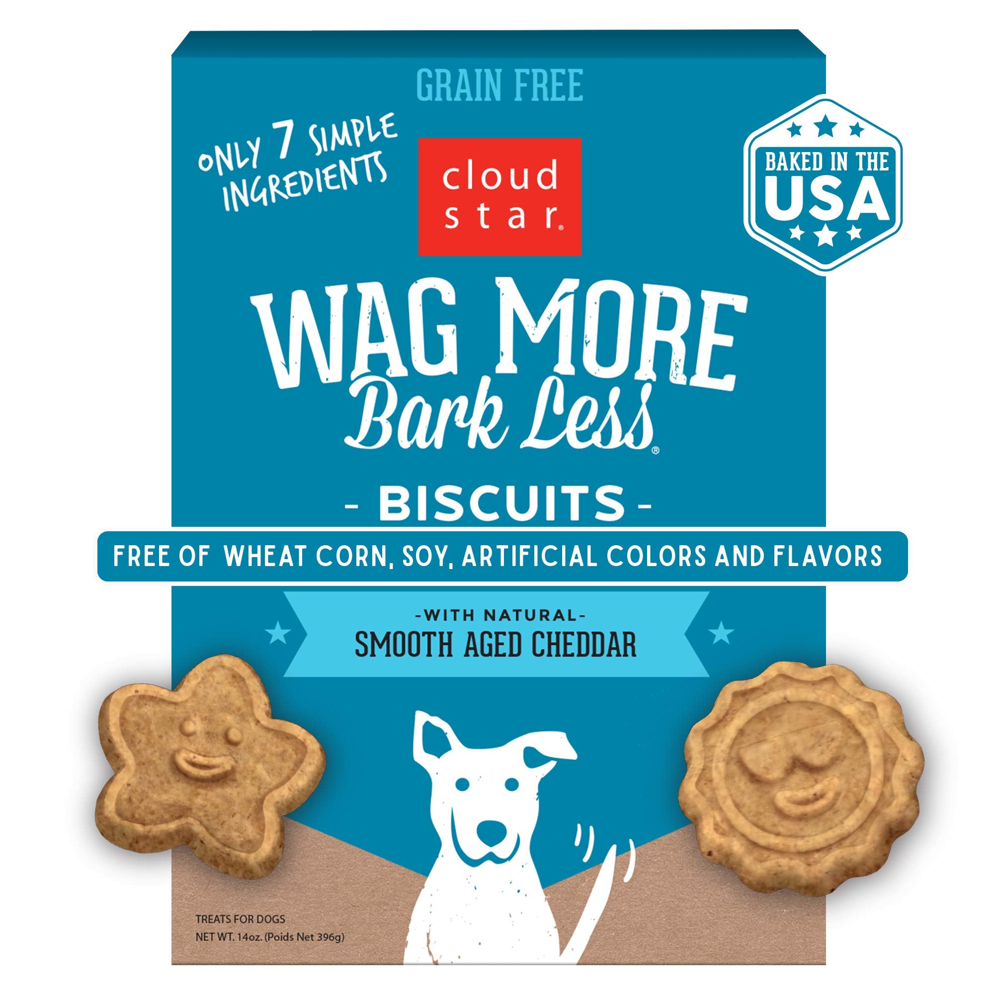 Cloud Star Wag More Bark Less Crunchy Grain Free Dog Treats, Cheddar Cheese, 14 oz. Box