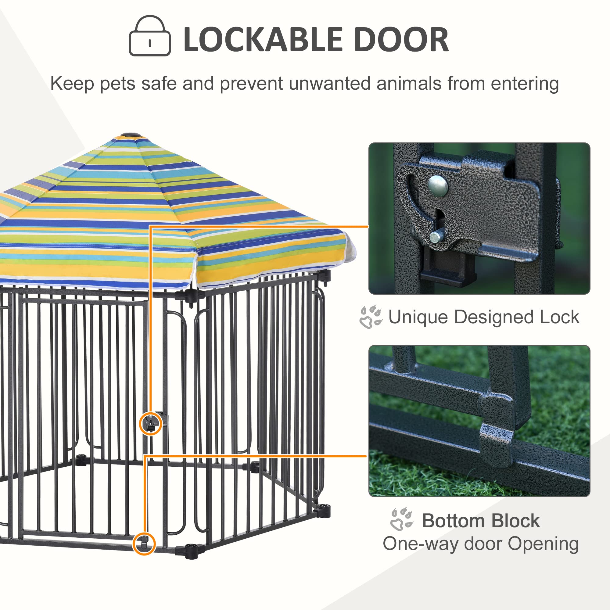 Pawhut 48' X 41' Heavy-Duty Metal Dog Playpen, Outdoor Pet Cage Kennel, Puppy Exercise Fence Barrier With Weather-Resistant Polyester Roof, Locking Door, & Metal Frame