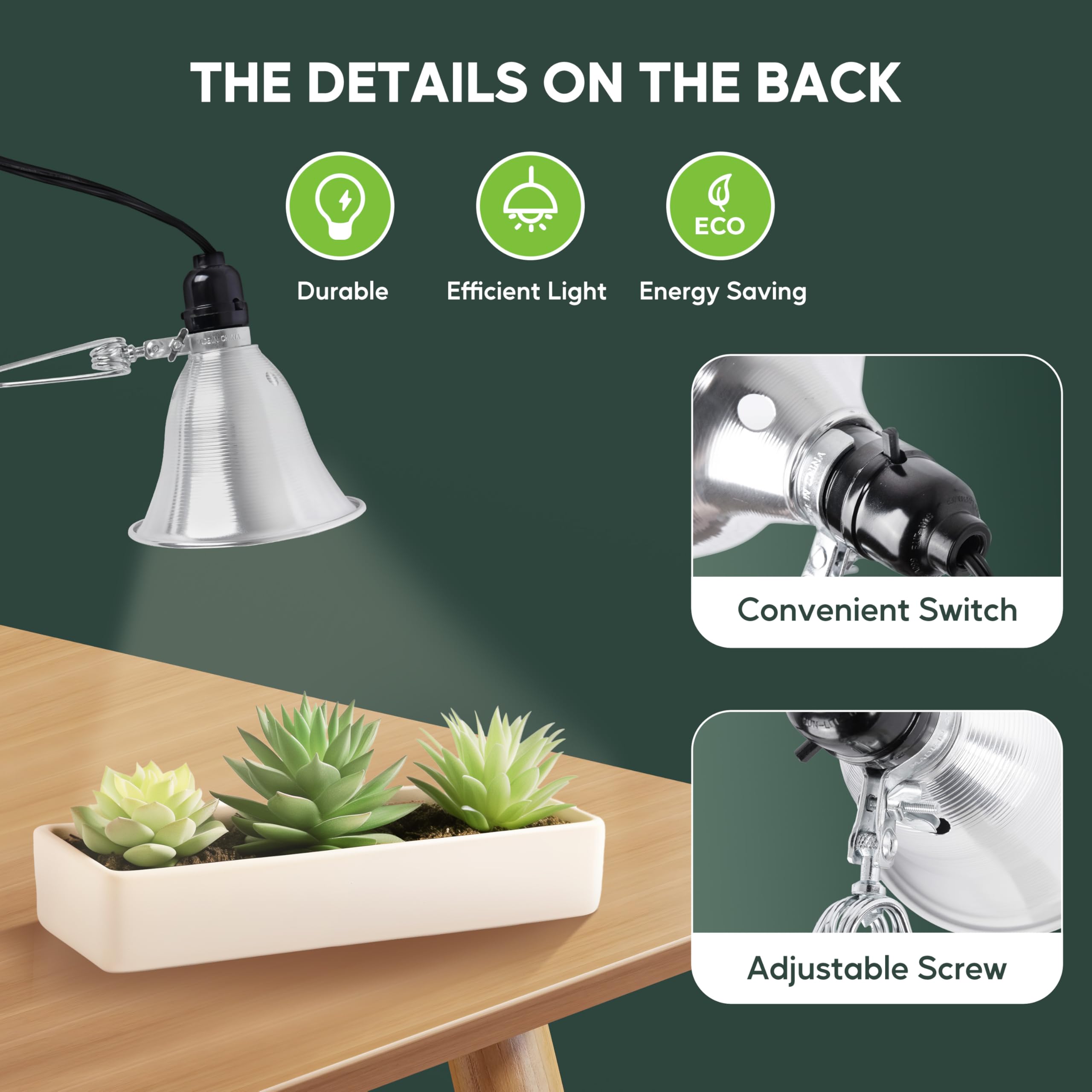 Healsmart 5.5'' Clamp Light Socket, 60-Watt Maximum With 6 Feet 18/2 Spt-2 Cord, Aluminum Reflector E26 (No Bulb Included), For