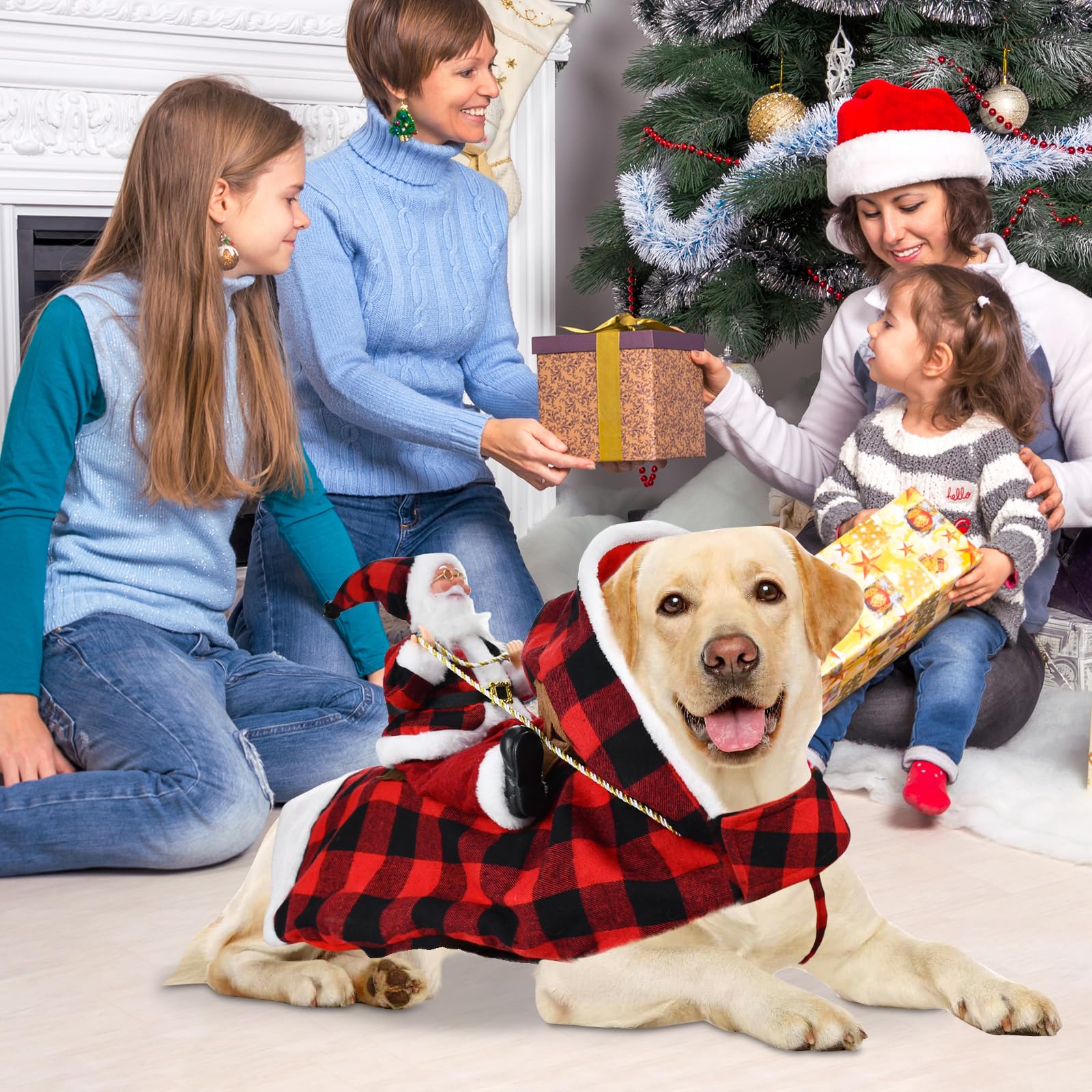 Cooshou Dog Cat Christmas Winter Plaid Hoodie Coat For Pet - Santa Claus Running Xmas Dog Clothes Xxxl