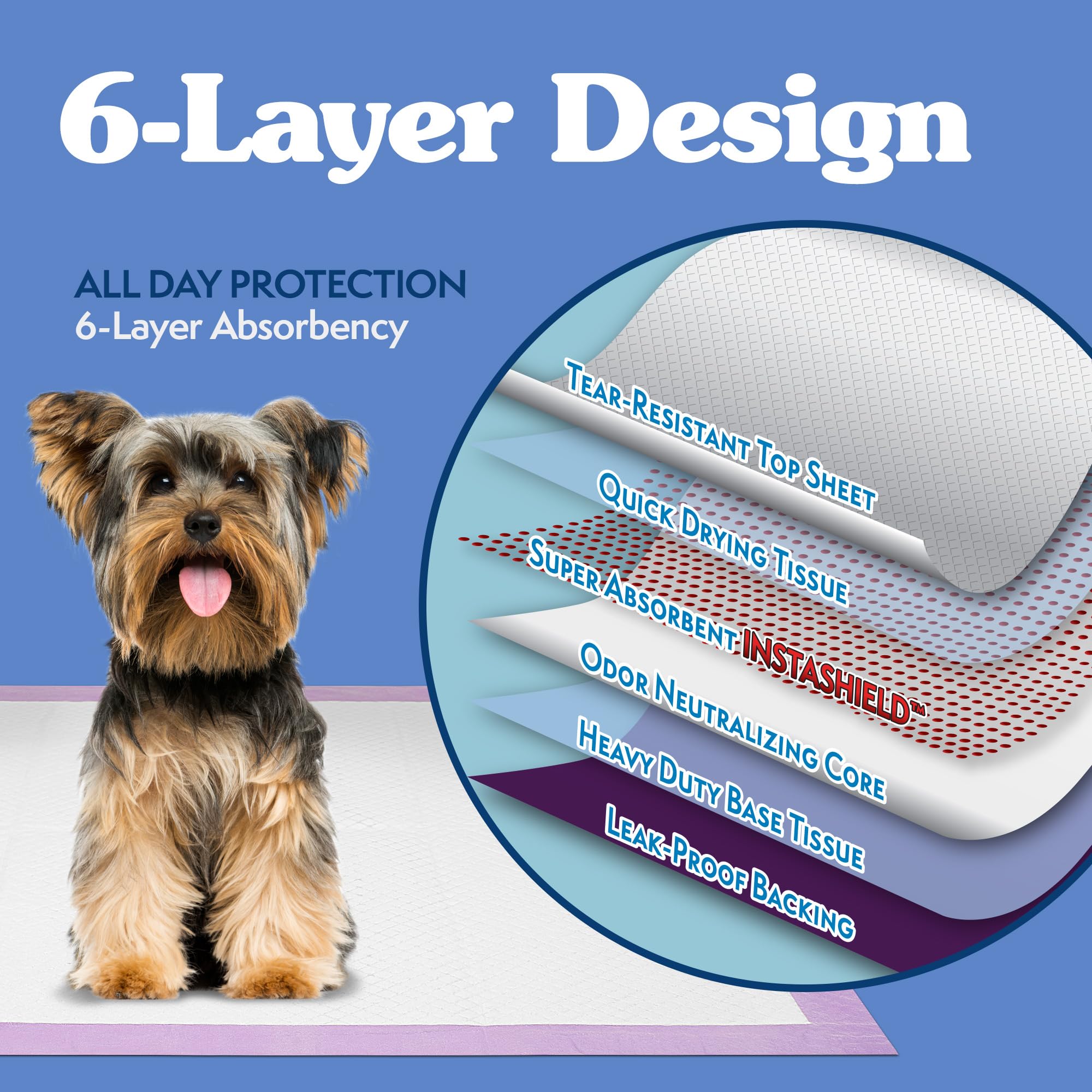 Simple Solution XL Disposable Dog Pee Pads, 6-Layer Absorbent, Leak Proof, Lavender Scent, 23"x24", 100 Count