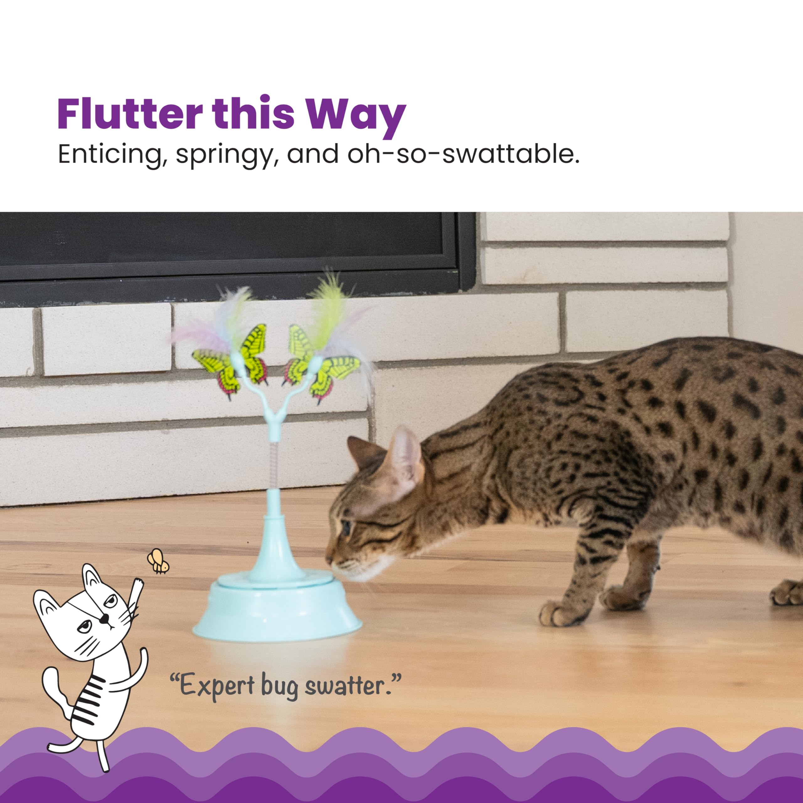 Catstages 2-in-1 Flutter Interactive Cat Toy and Topper for Cat Ball Track, Bat & Swat Bouncy Spring Toy with Feathers + Butterf